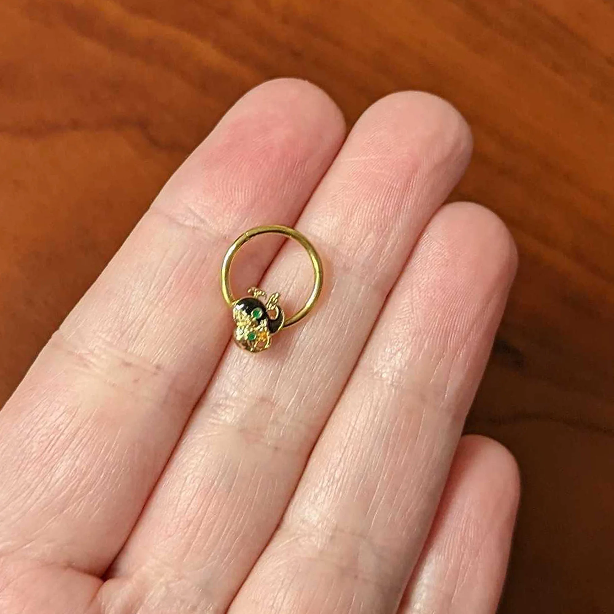 16G 3/8 Gold Tone Mom Baby Whale Hinged Segment Ring - Image 4