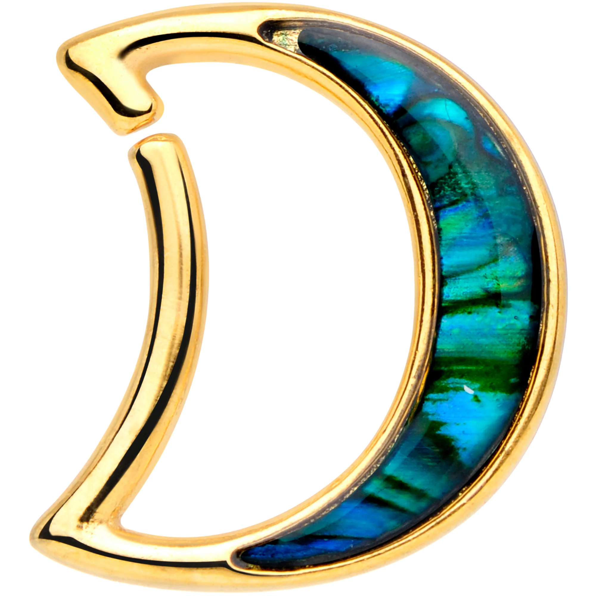 16G 3/8 Gold Tone Moon Sea Left Ear Closure Ring