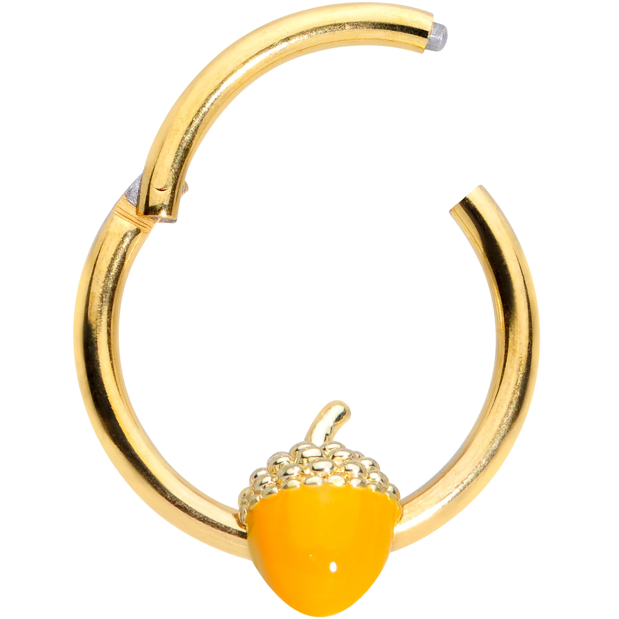 16G 3/8 Gold Tone Orange Acorn Hinged Segment Ring - Image 2