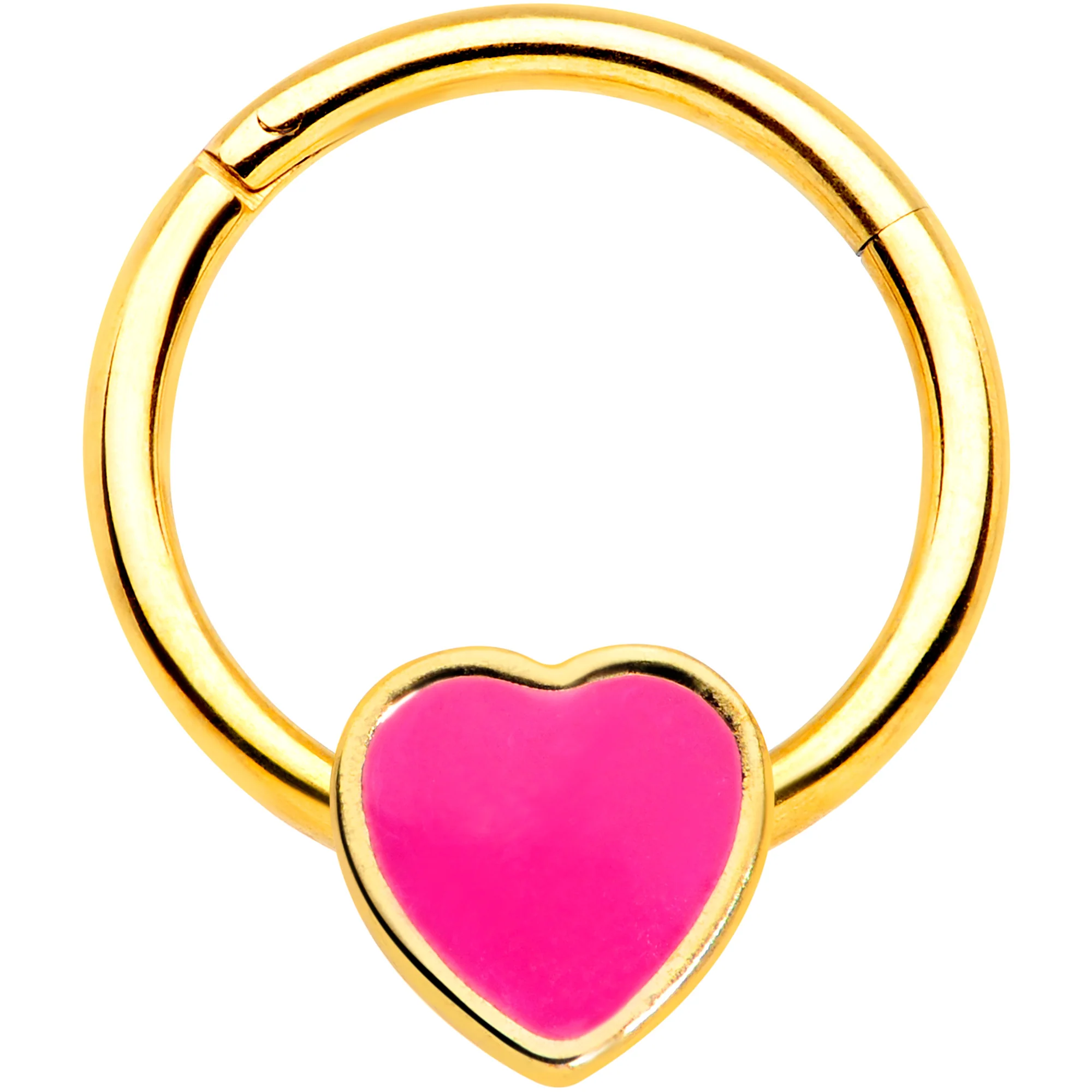 16G 3/8 Gold Tone Pink Heart Hinged Segment Ring