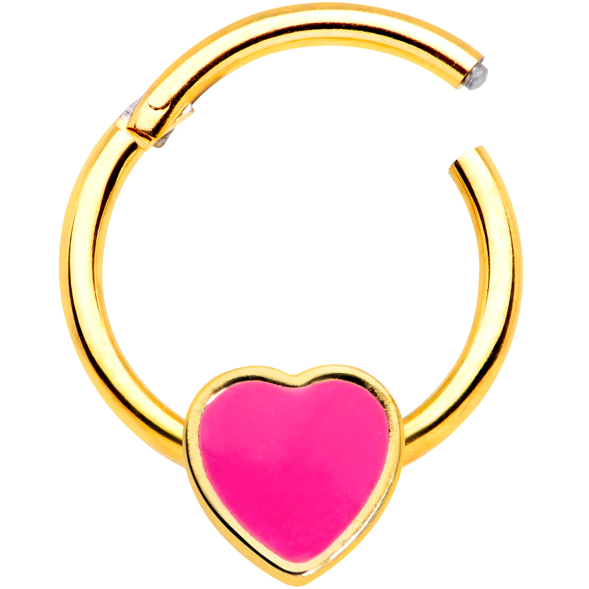 16G 3/8 Gold Tone Pink Heart Hinged Segment Ring - Image 2