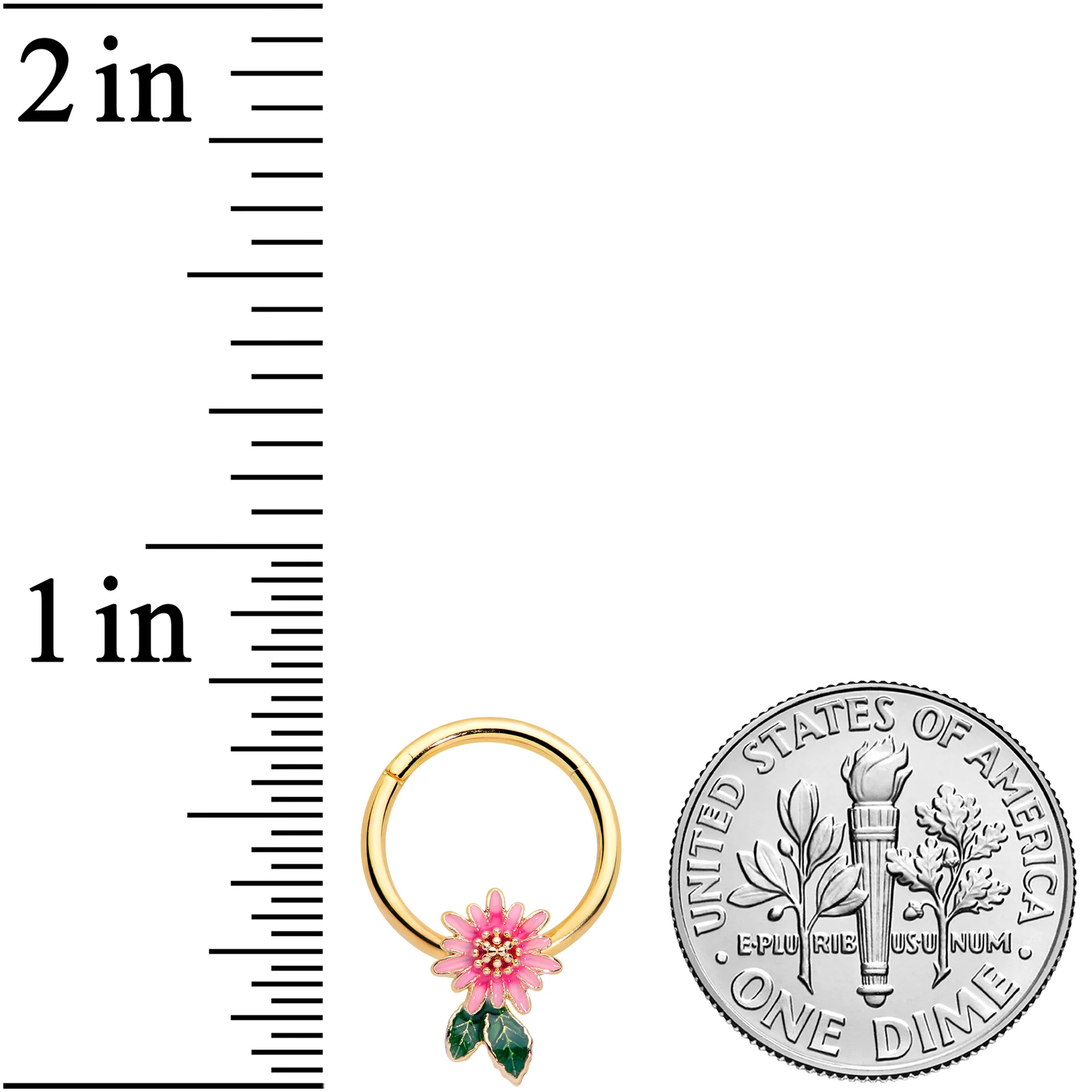 16G 3/8 Gold Tone Pink Spring Flower Hinged Segment Ring - Image 3