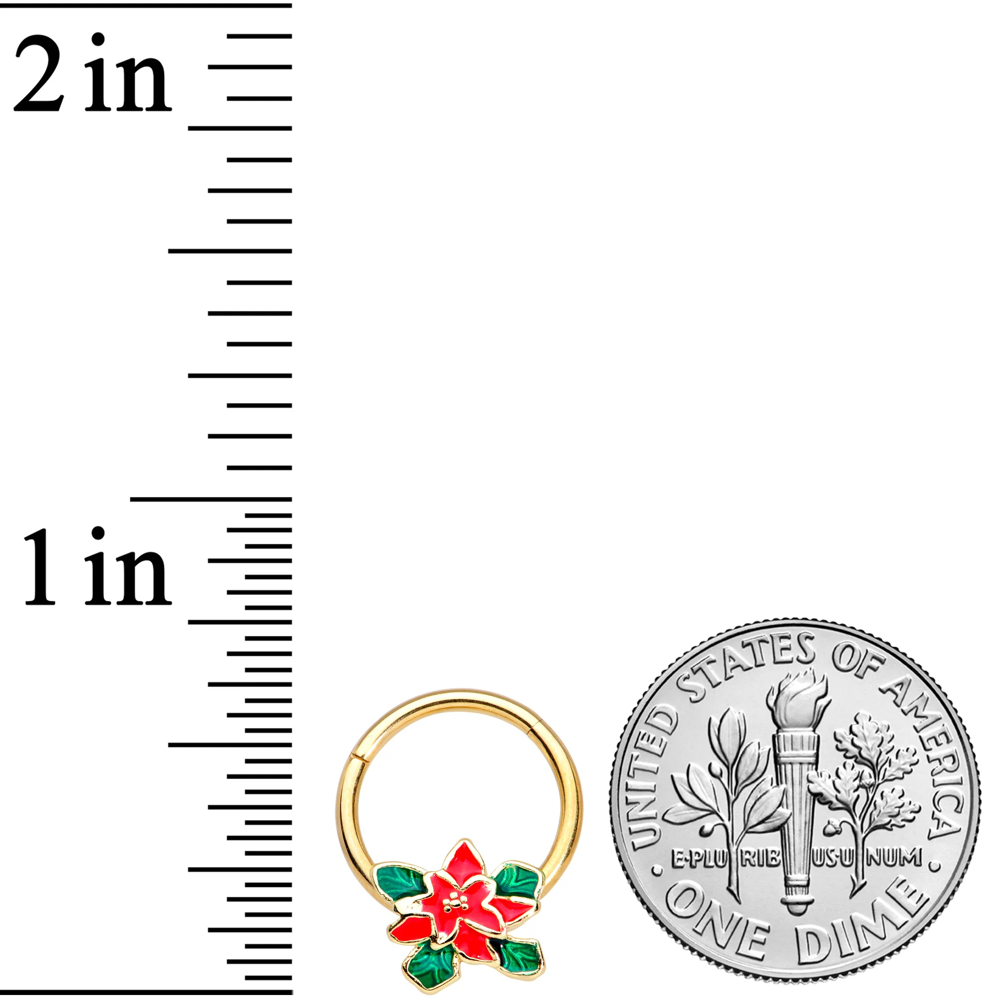 16G 3/8 Gold Tone Poinsettia Christmas Hinged Segment Ring - Image 6