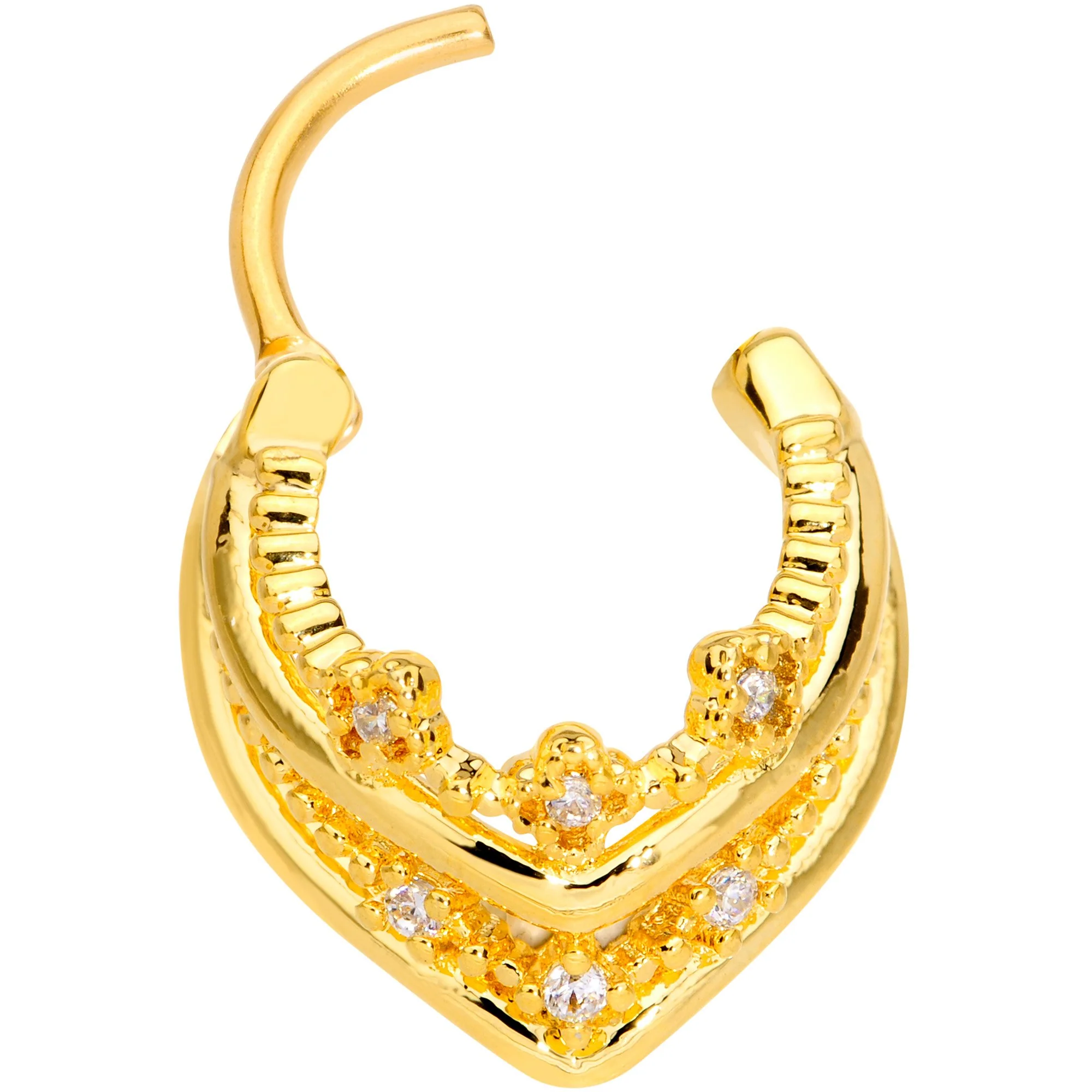 16G 3/8 Gold Tone Pretty Princess Hinged Septum Ring - Image 2