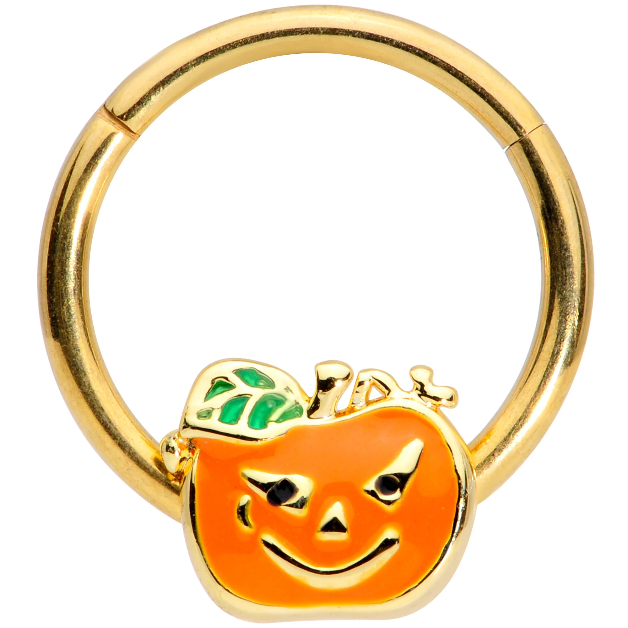16G 3/8 Gold Tone Pumpkin Halloween Hinged Segment Ring