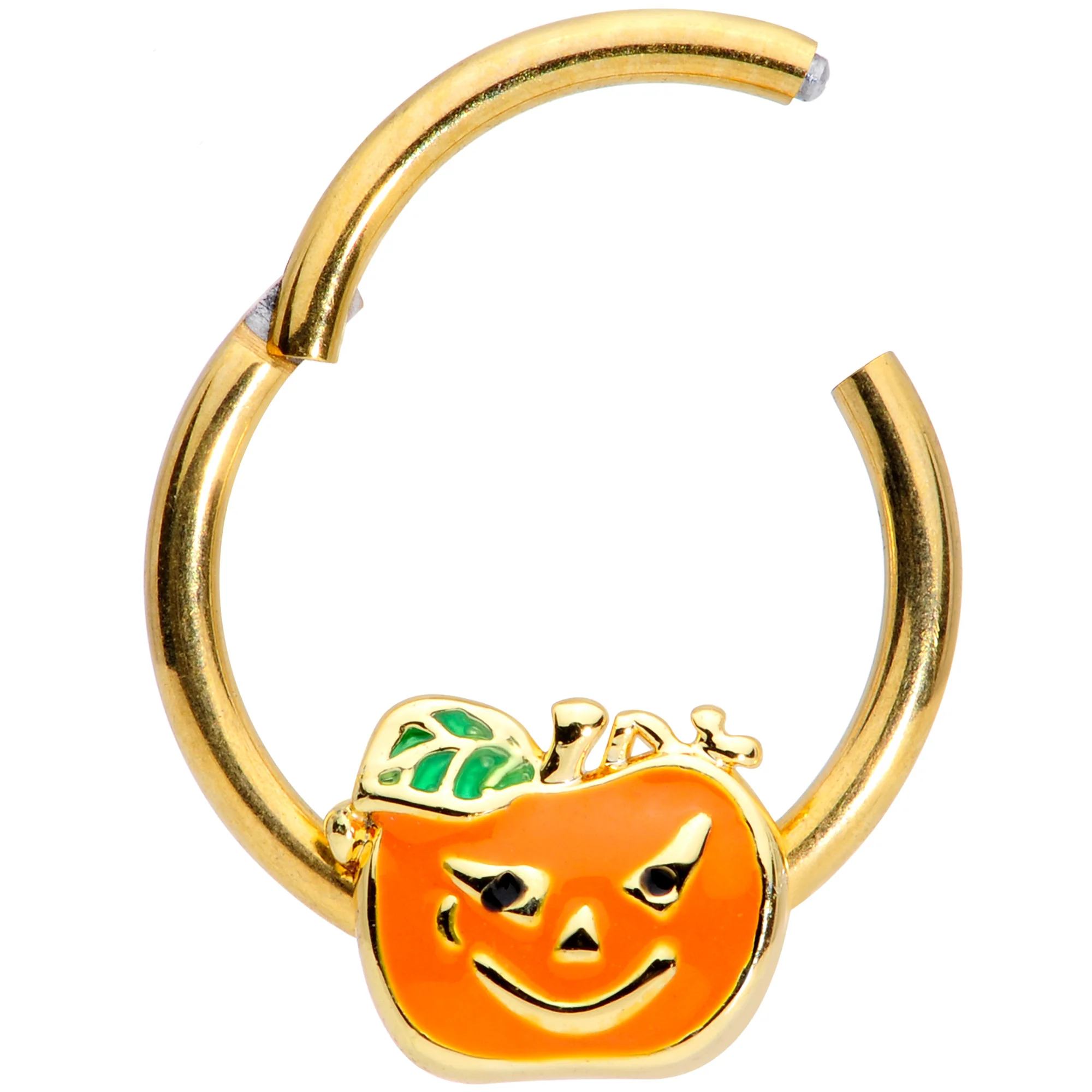 16G 3/8 Gold Tone Pumpkin Halloween Hinged Segment Ring - Image 2