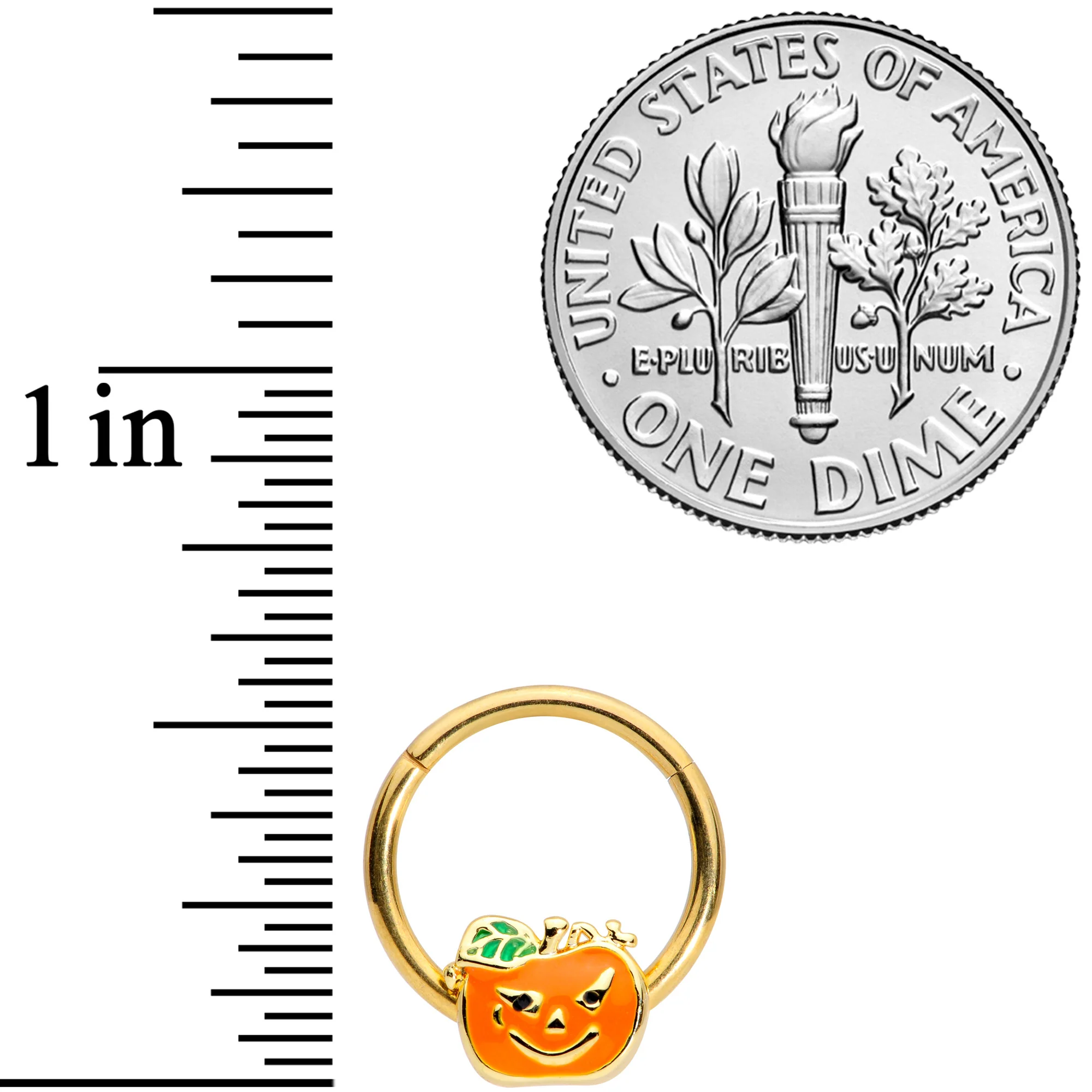 16G 3/8 Gold Tone Pumpkin Halloween Hinged Segment Ring - Image 3