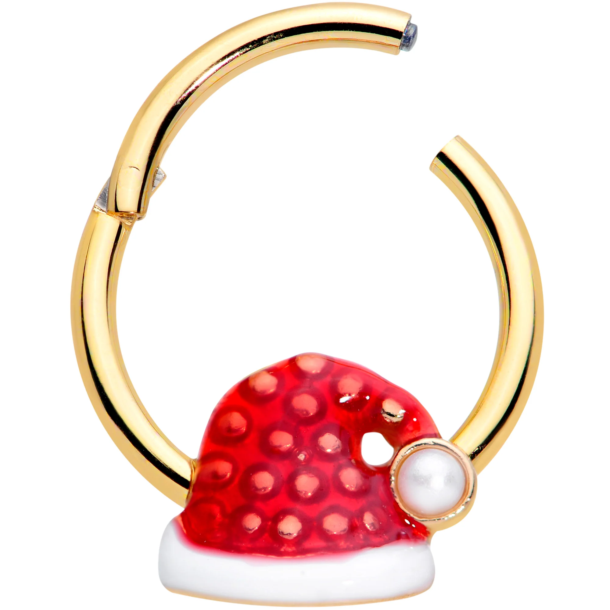 16G 3/8 Gold Tone Red Santa Hat Christmas Hinged Segment Ring - Image 2