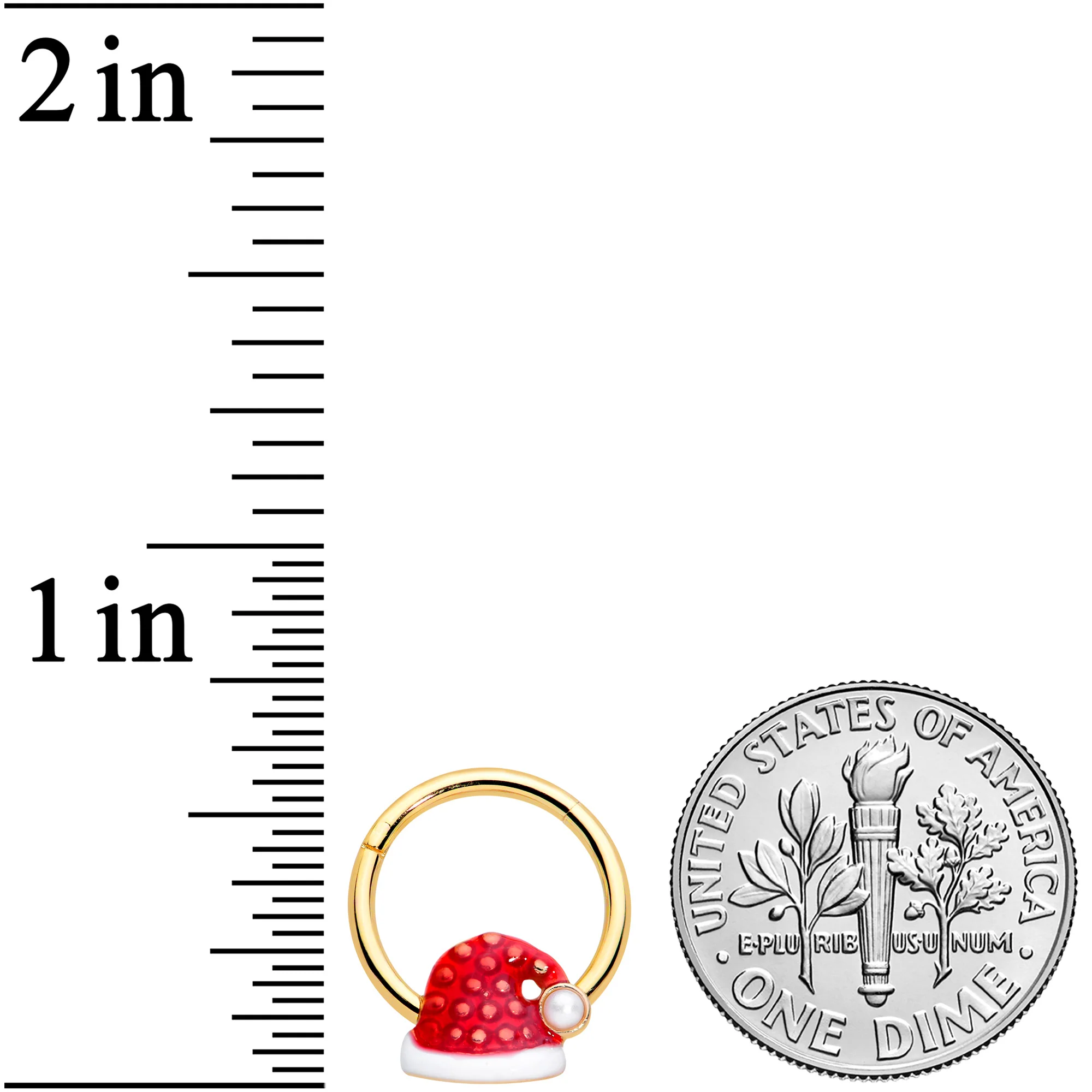 16G 3/8 Gold Tone Red Santa Hat Christmas Hinged Segment Ring - Image 3