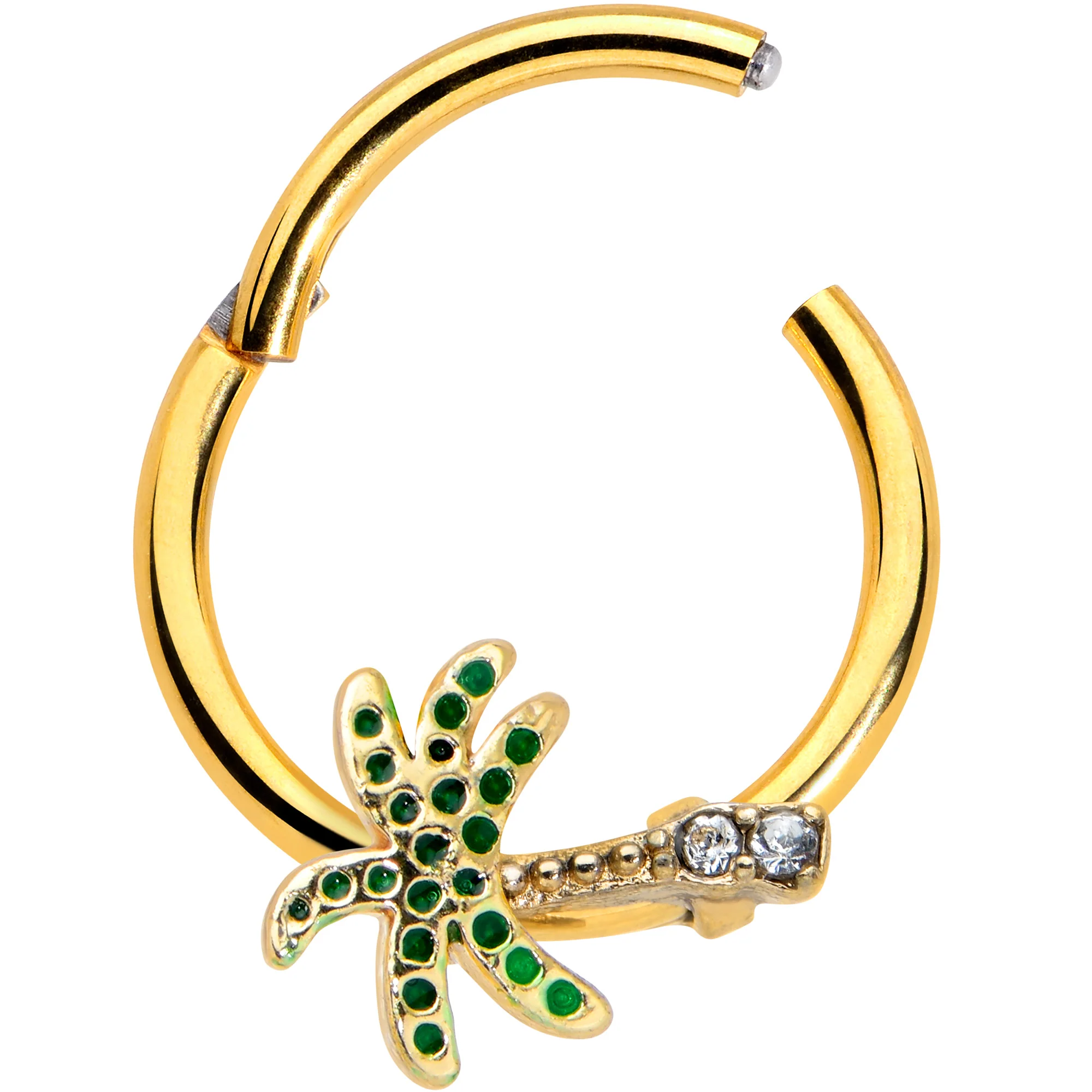 16G 3/8 Gold Tone Retro Palm Tree Hinged Segment Ring - Image 2