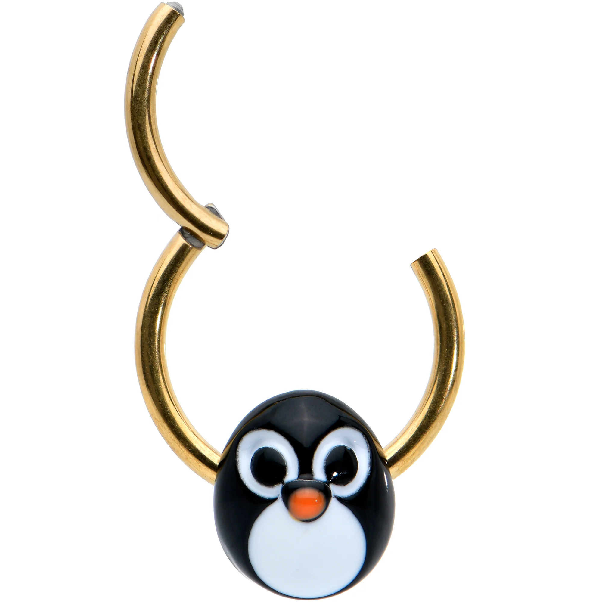 16G 3/8 Gold Tone Round Penguin Face Holiday Hinged Segment Ring - Image 2