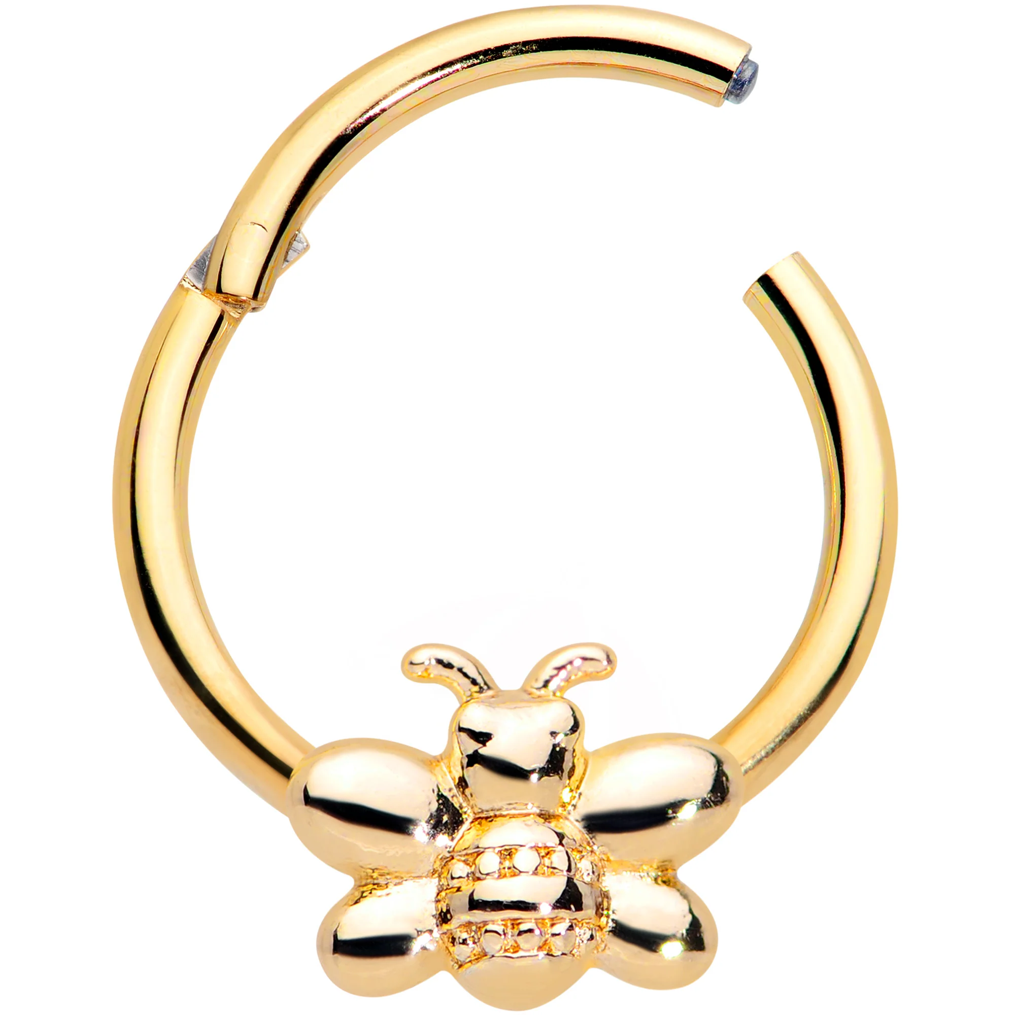 16G 3/8 Gold Tone Simple Stylish Bee Hinged Segment Ring - Image 2