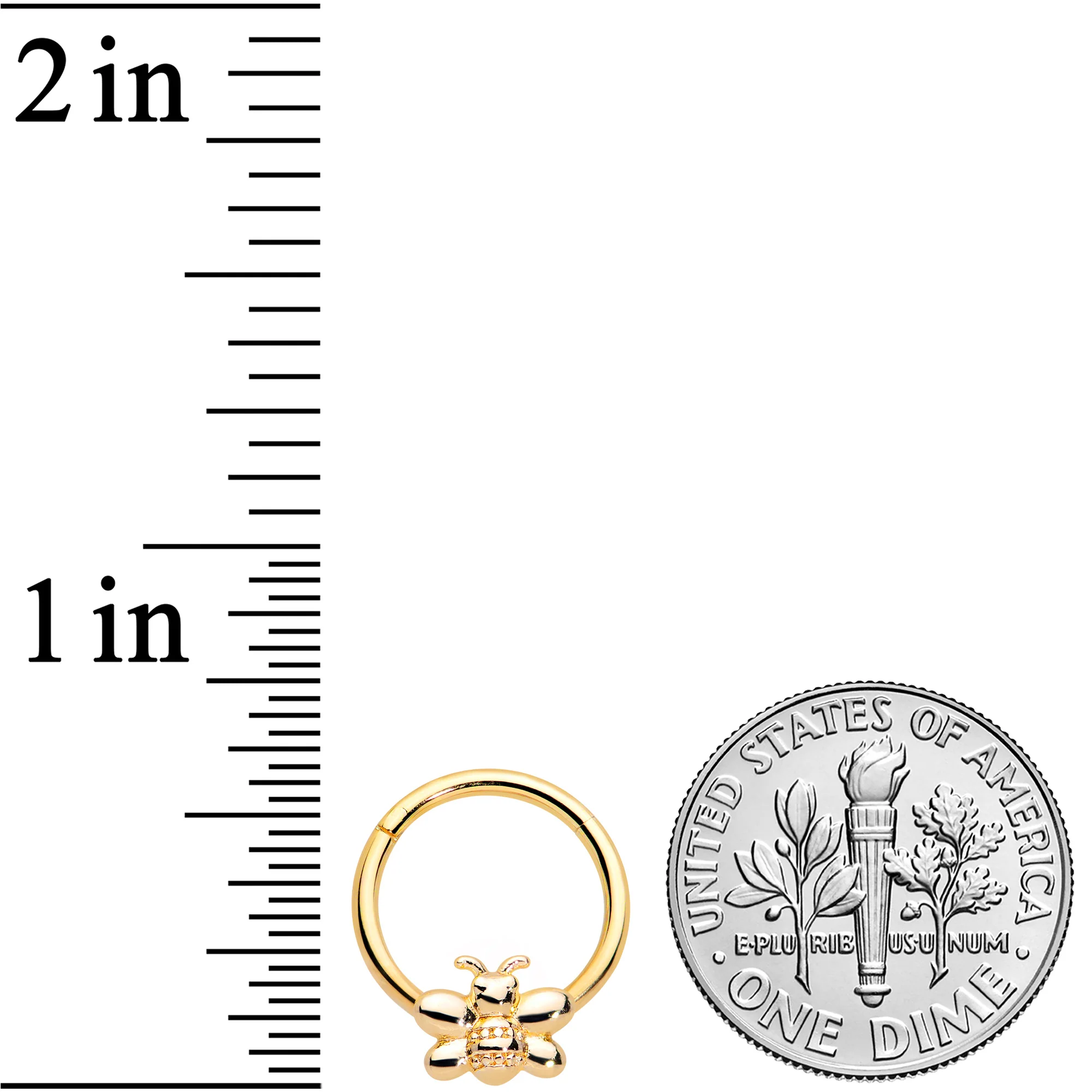 16G 3/8 Gold Tone Simple Stylish Bee Hinged Segment Ring - Image 3