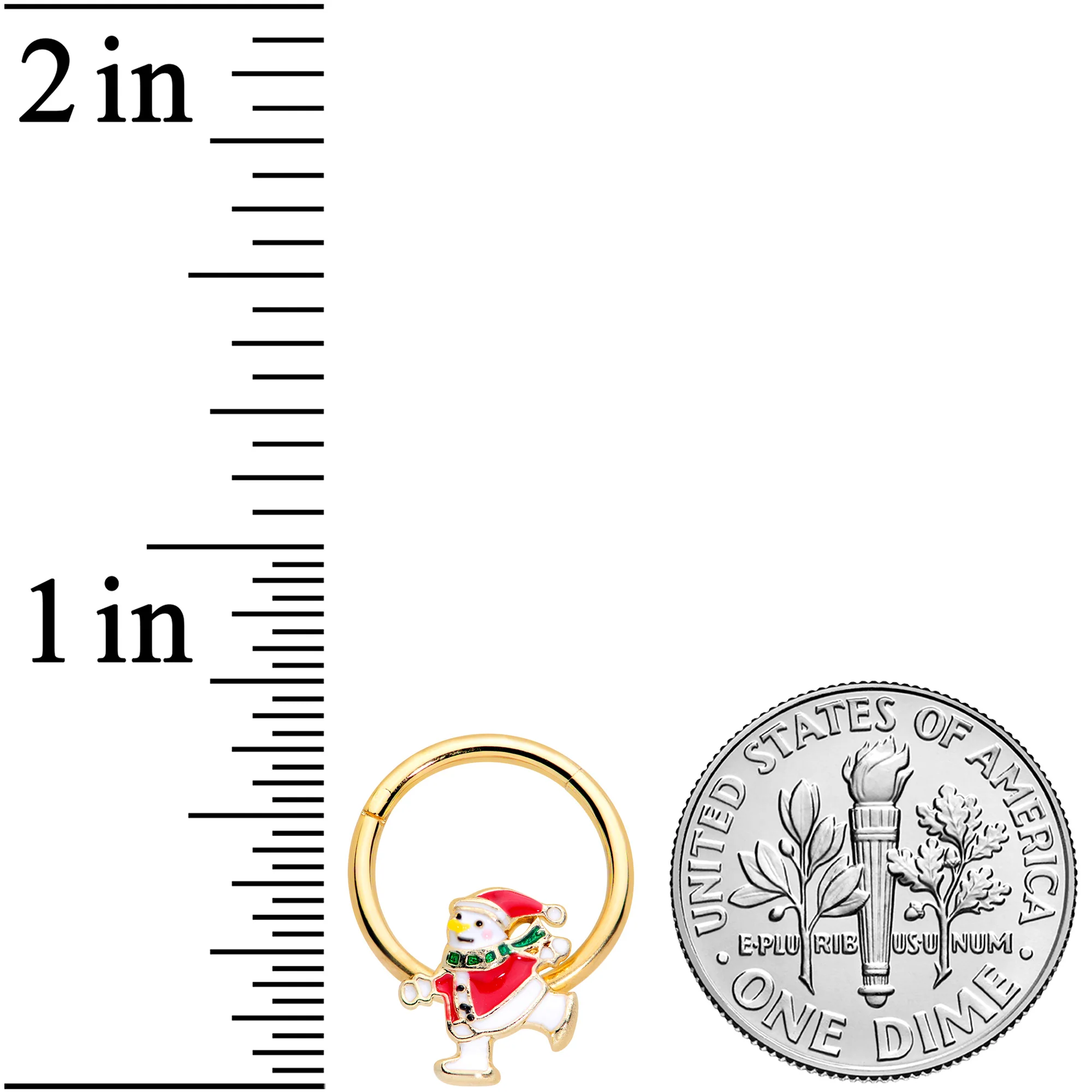 16G 3/8 Gold Tone Skating Snowman Christmas Hinged Segment Ring - Image 3