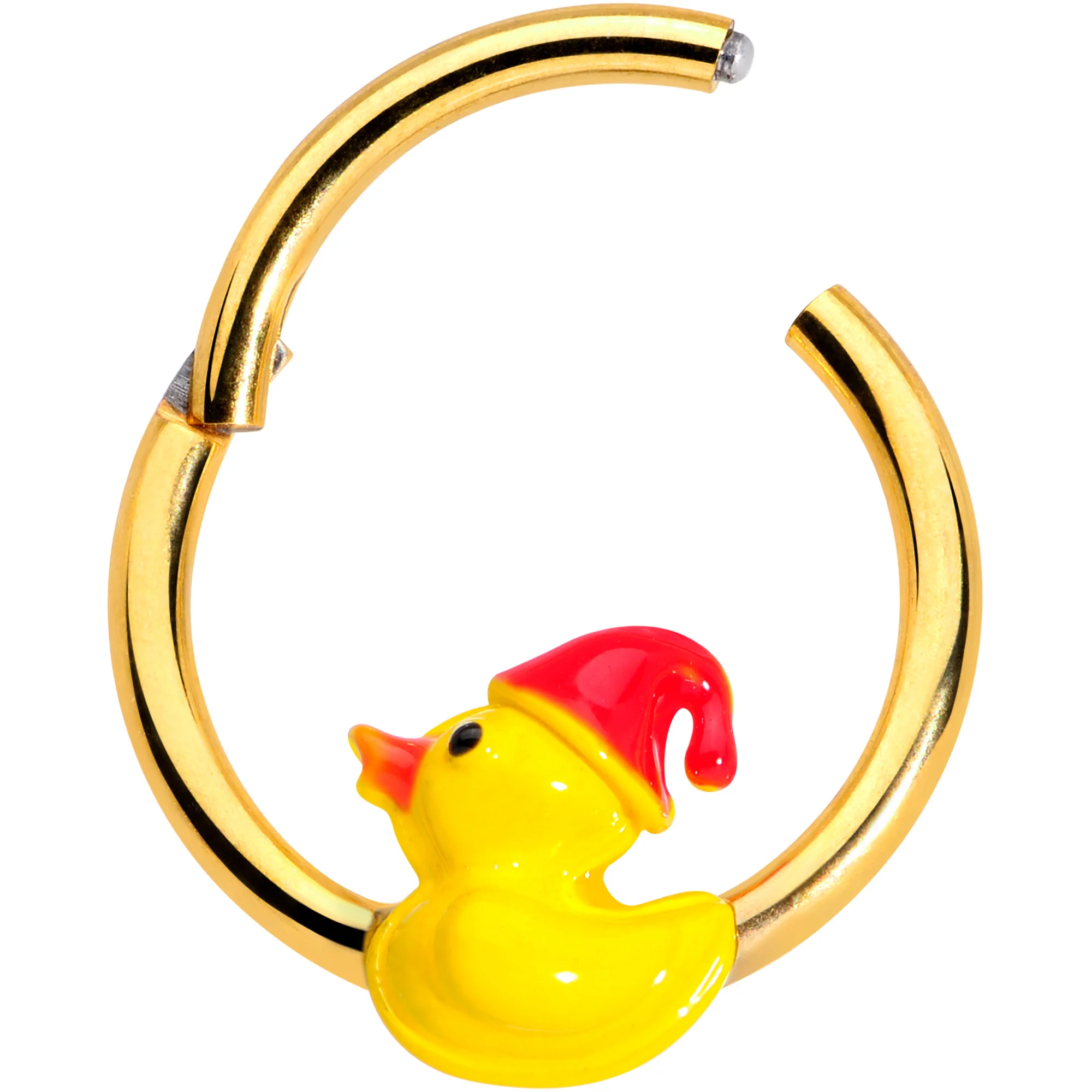16G 3/8 Gold Tone Sleepy Duck Hinged Segment Ring - Image 2