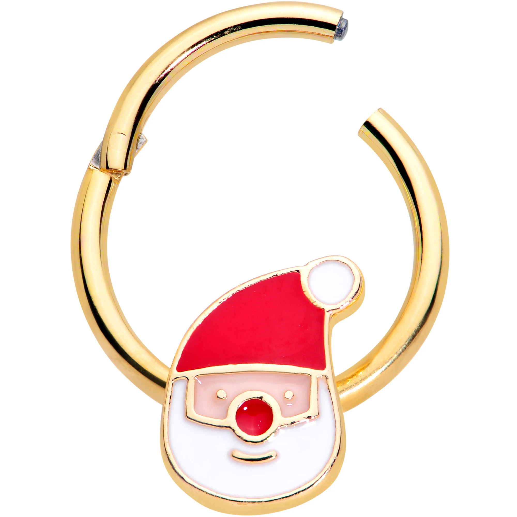 16G 3/8 Gold Tone Smiling Santa Christmas Hinged Segment Ring - Image 2