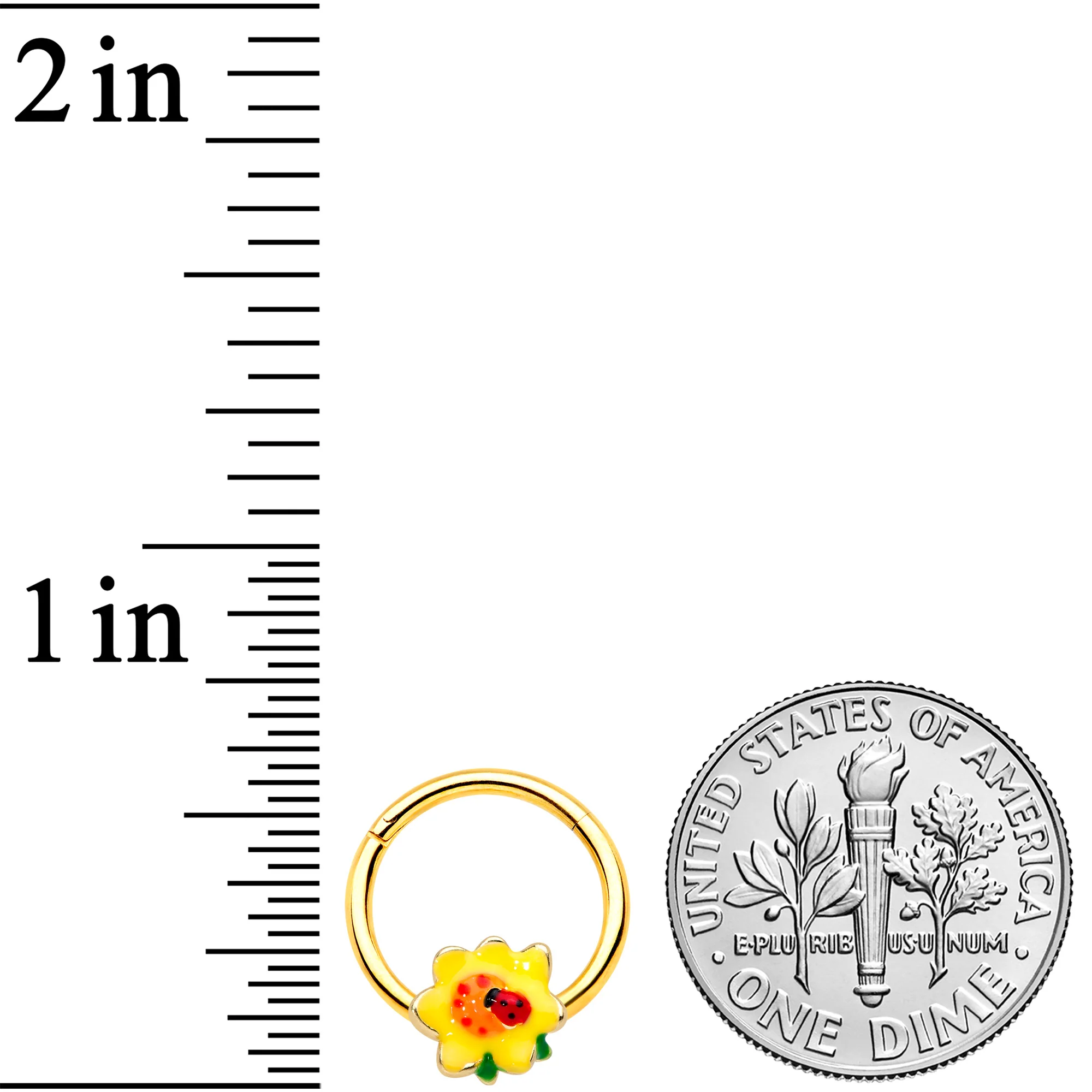 16G 3/8 Gold Tone Sunny Flower Ladybug Hinged Segment Ring - Image 3