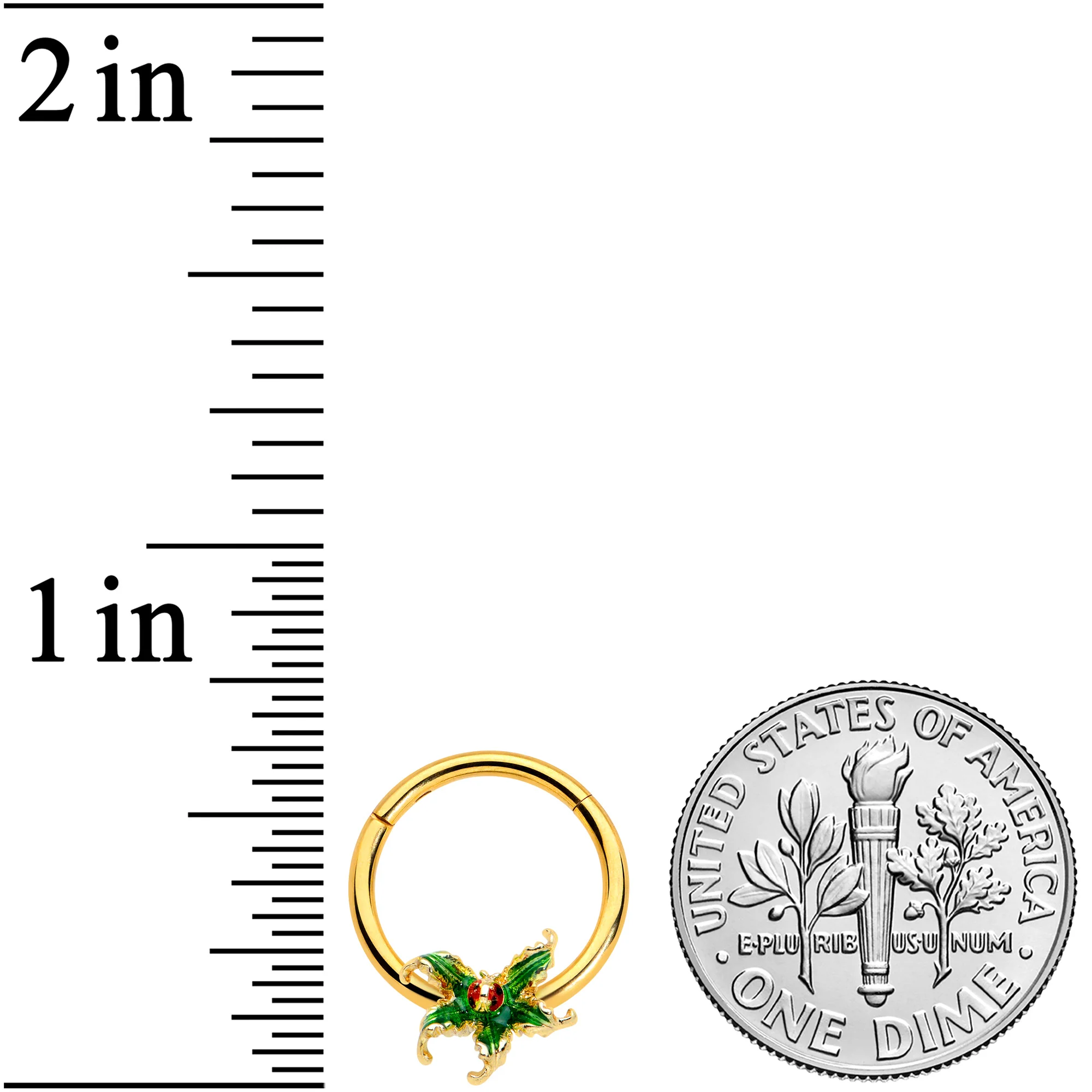 16G 3/8 Gold Tone Tiny Ladybug Leaves Hinged Segment Ring - Image 3