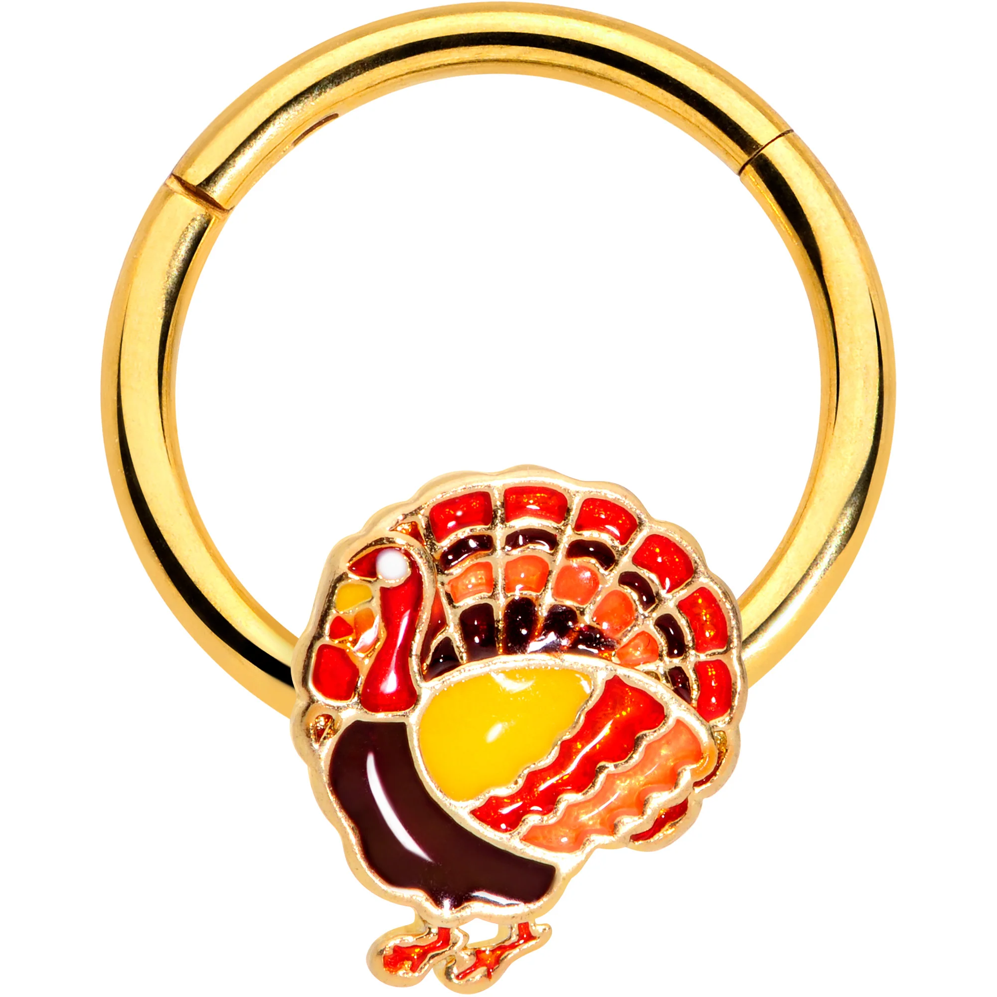 16G 3/8 Gold Tone Turkey Thanksgiving Hinged Segment Ring