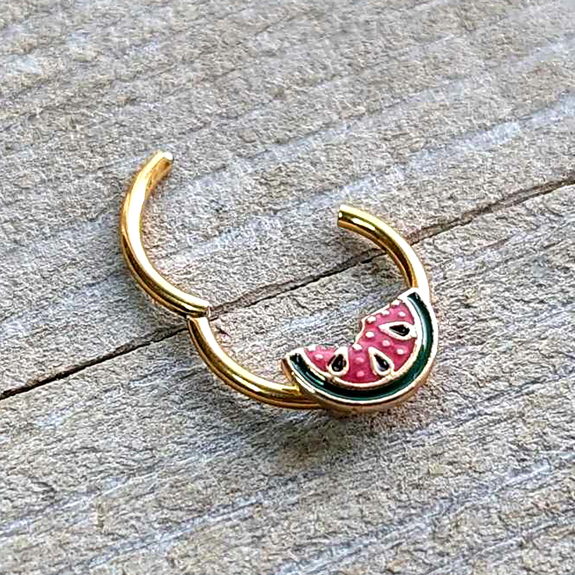 16G 3/8 Gold Tone Watermelon Bite Hinged Segment Ring - Image 6