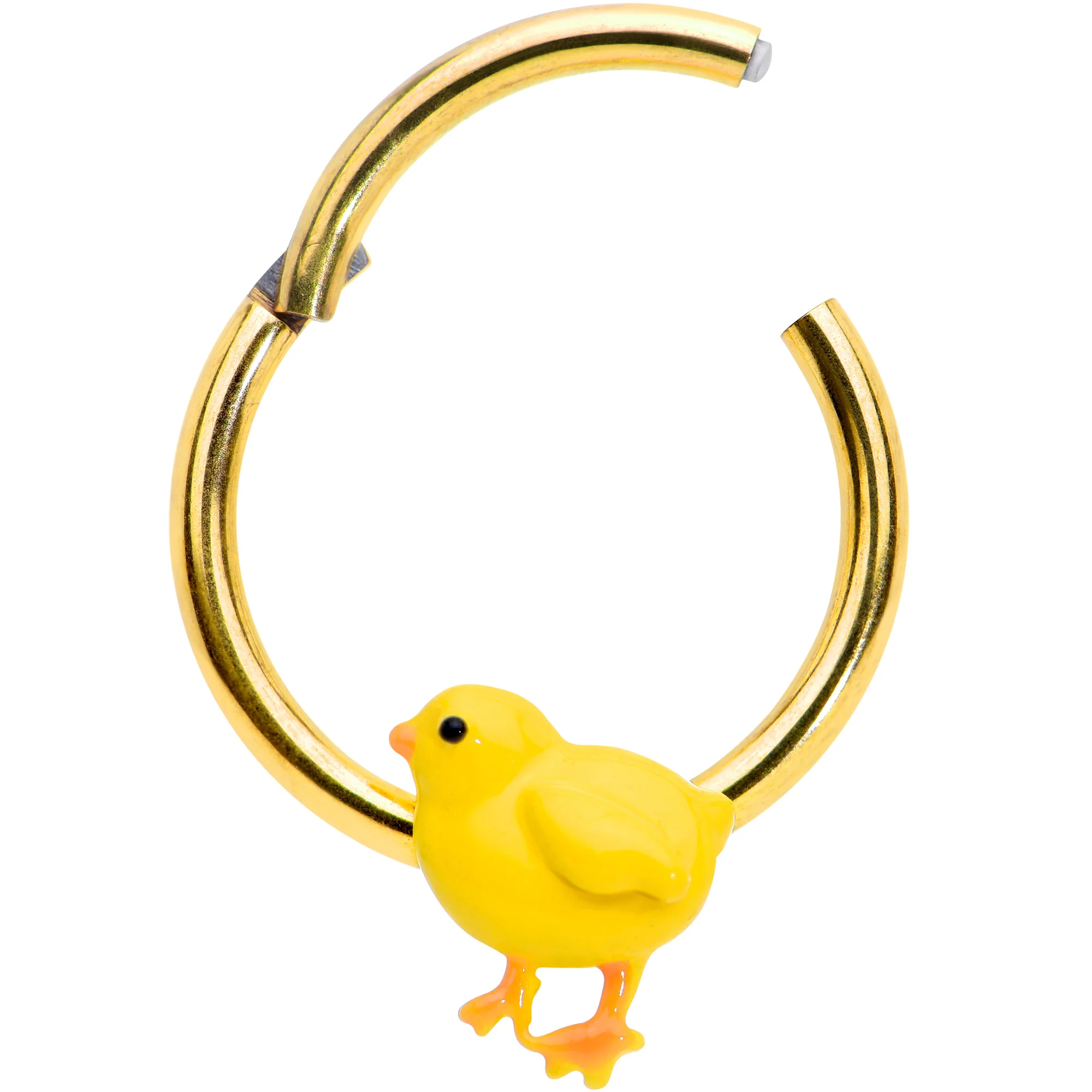 16G 3/8 Gold Tone Yellow Easter Chick Hinged Segment Ring - Image 2
