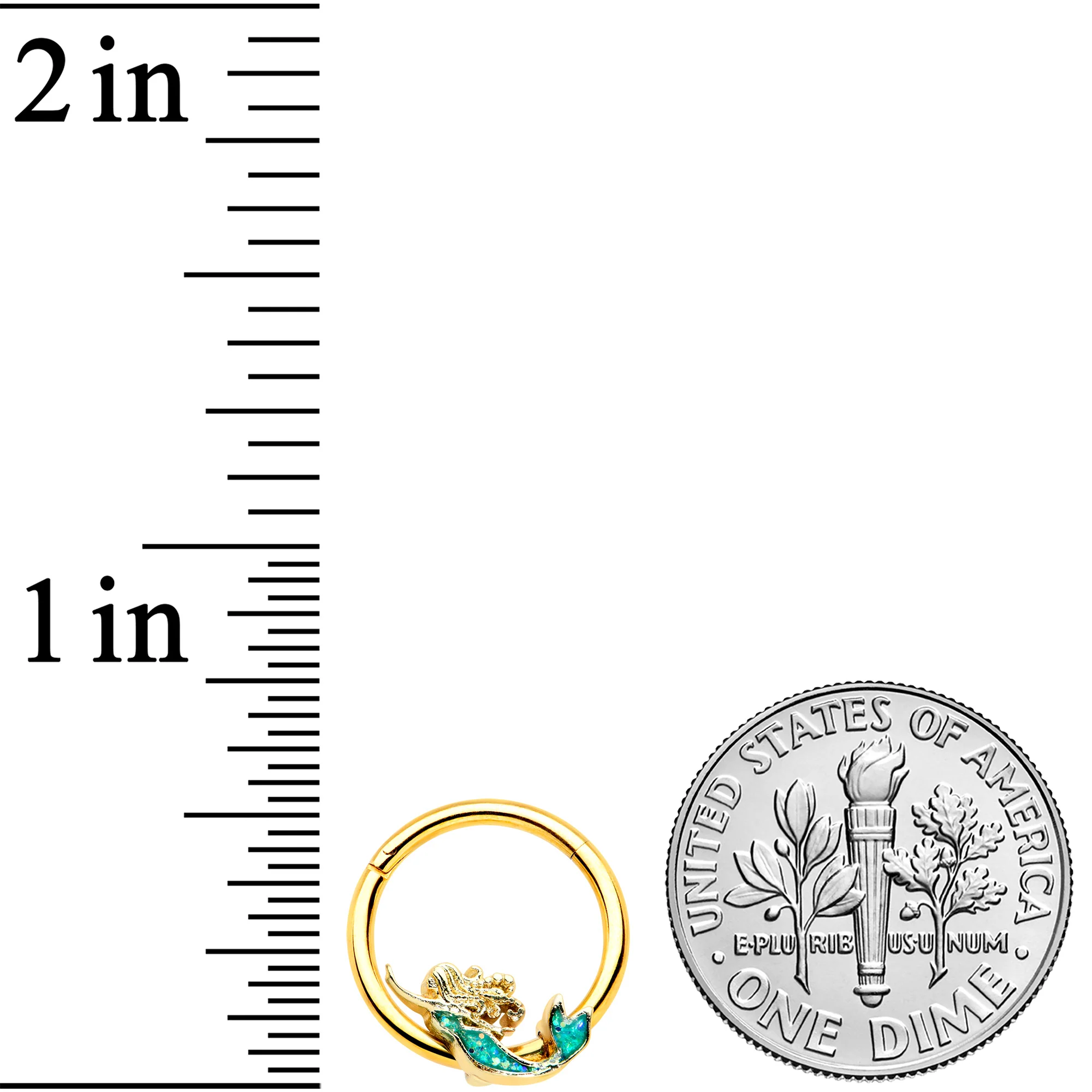 16G 3/8 Green Faux Opal Gold Hue Mermaid Hinged Segment Ring - Image 3