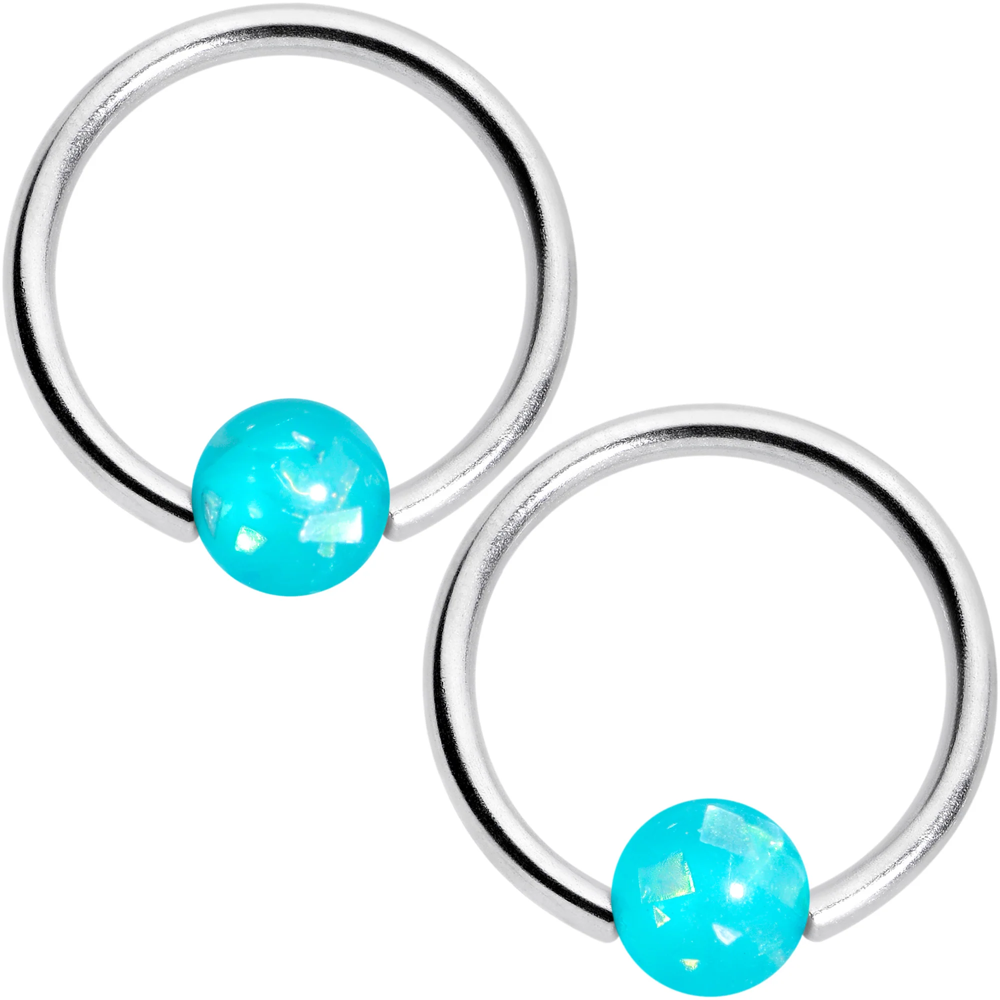 16G 3/8 Teal Faux Opal Horseshoe BCR Captive Ring Set of 4 - Image 2