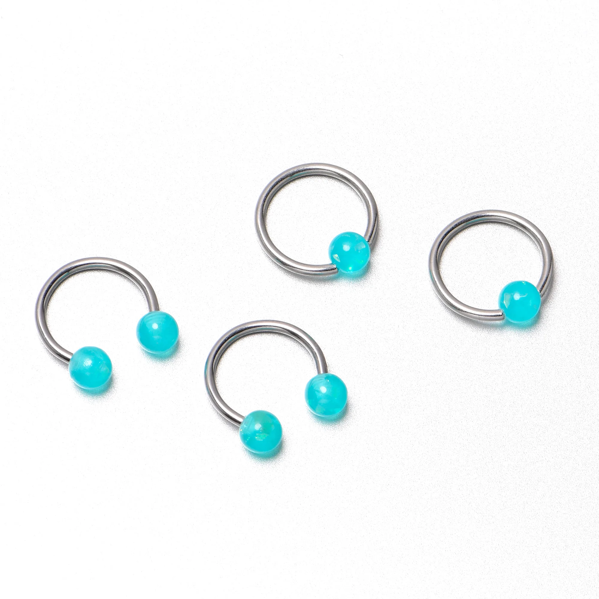 16G 3/8 Teal Faux Opal Horseshoe BCR Captive Ring Set of 4 - Image 6