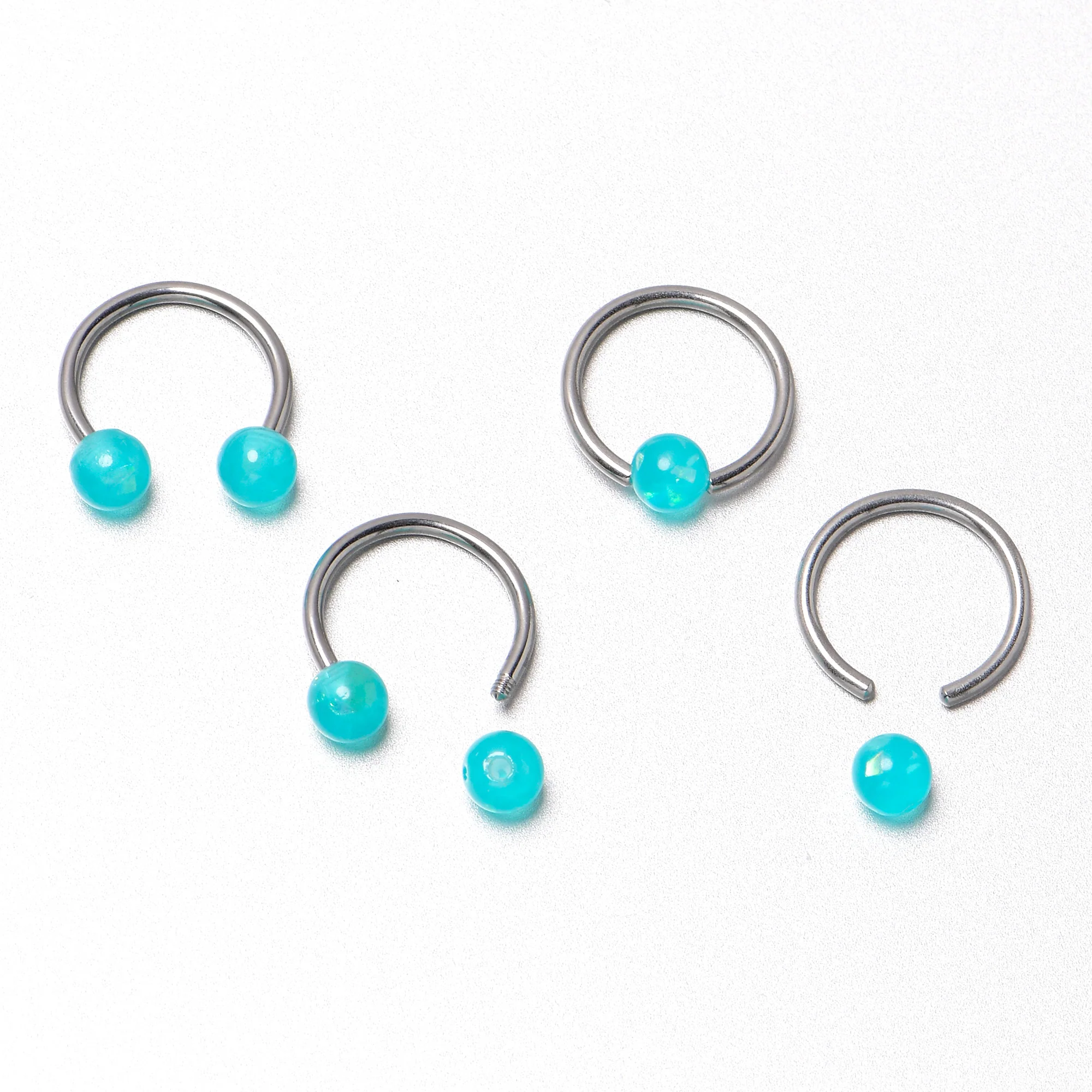 16G 3/8 Teal Faux Opal Horseshoe BCR Captive Ring Set of 4 - Image 7