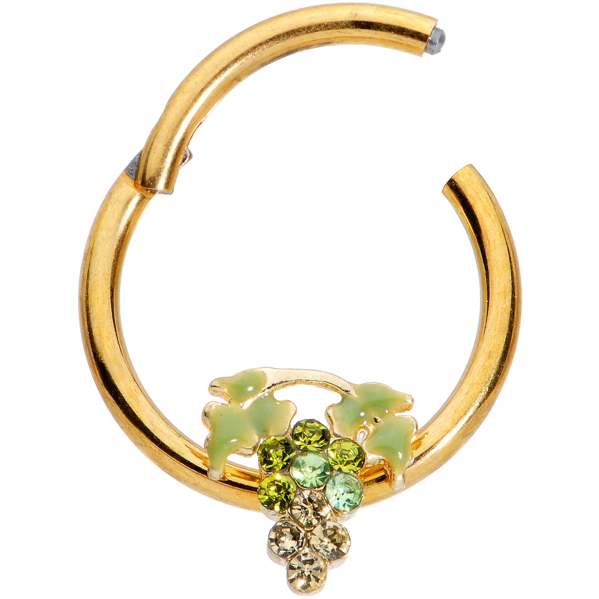 16G 3/8 Green Gem Gold Tone Bunch of Grapes Septum Ring - Image 2