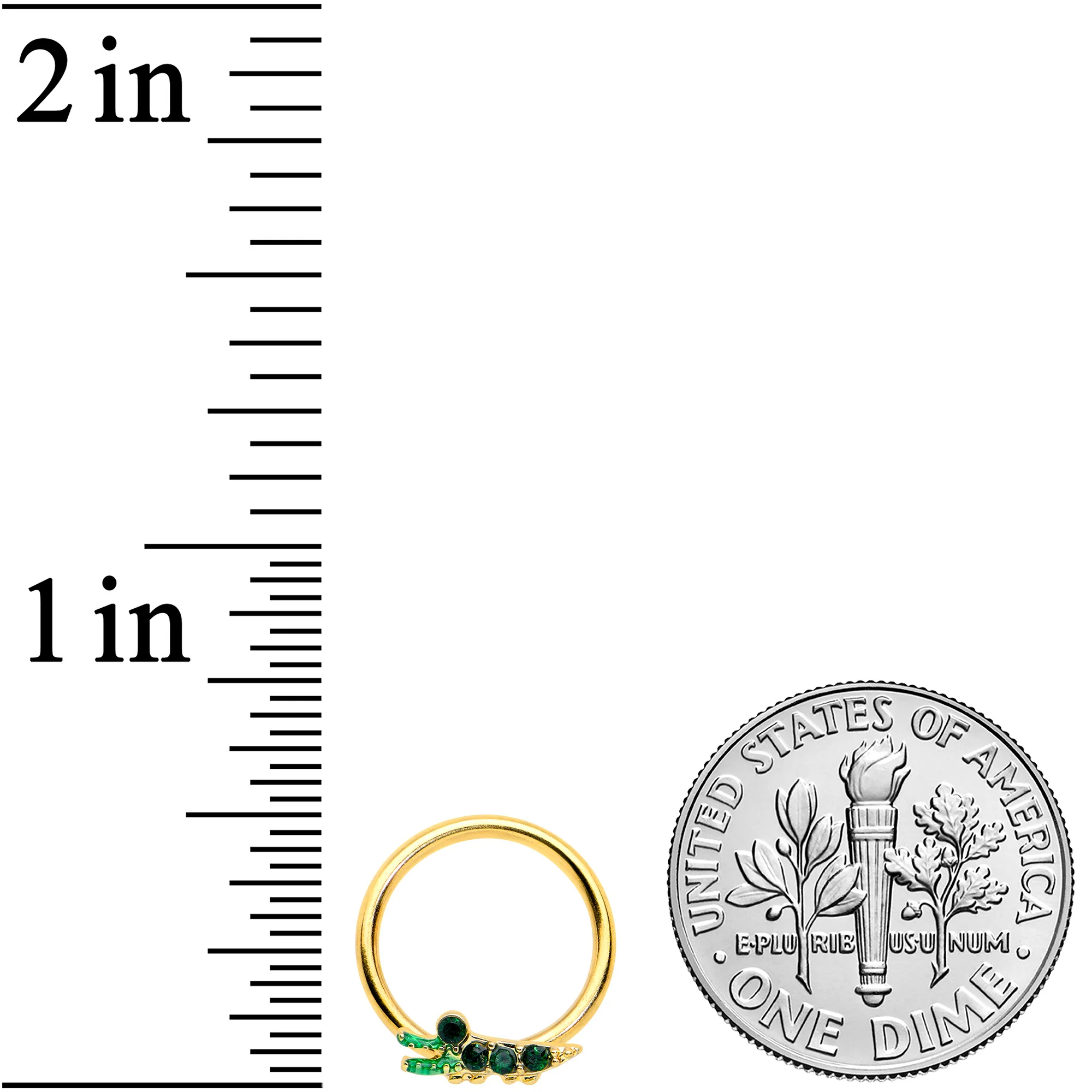 16G 3/8 Green Gem Gold Tone Happy Alligator BCR Captive Ring - Image 3