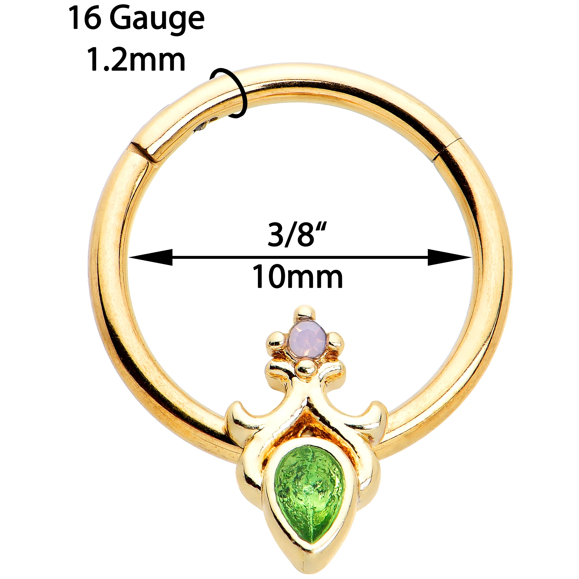 16G 3/8 Green Gem Gold Tone Shades of Spring Hinged Segment Ring - Image 6