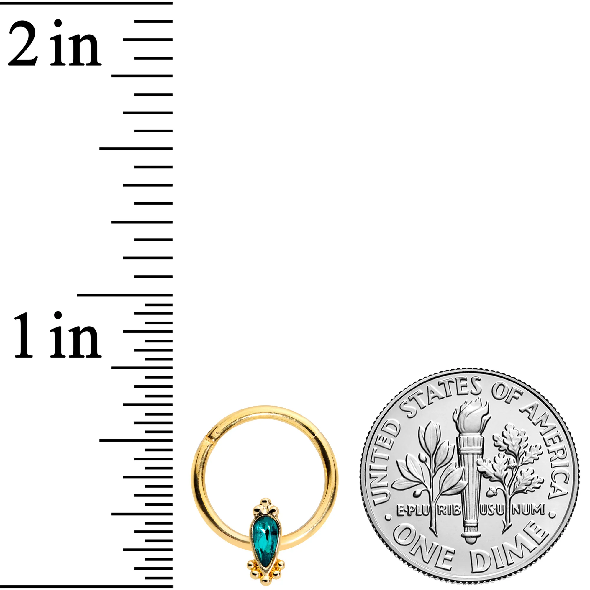 16G 3/8 Green Gem Gold Tone Teardrop Hinged Segment Ring - Image 3