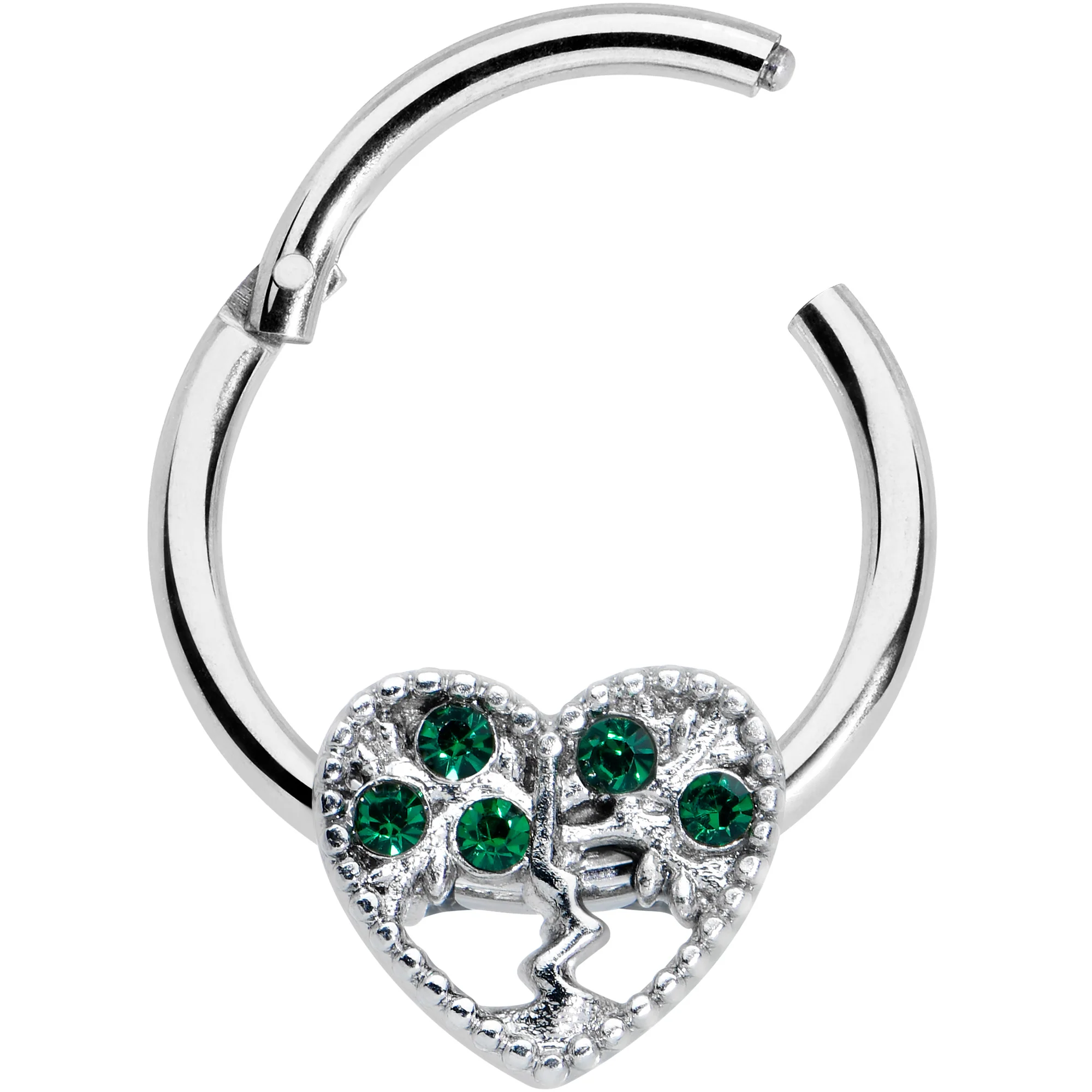 16G 3/8 Green Gem Heart Tree Valentine Hinged Segment Ring - Image 2
