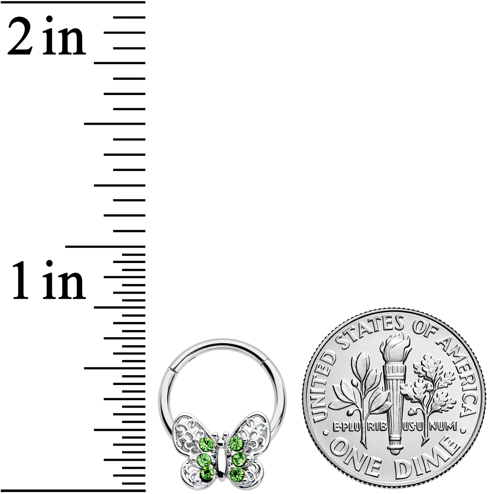 16G 3/8 Green Gem Lacy Butterfly Hinged Segment Ring - Image 3