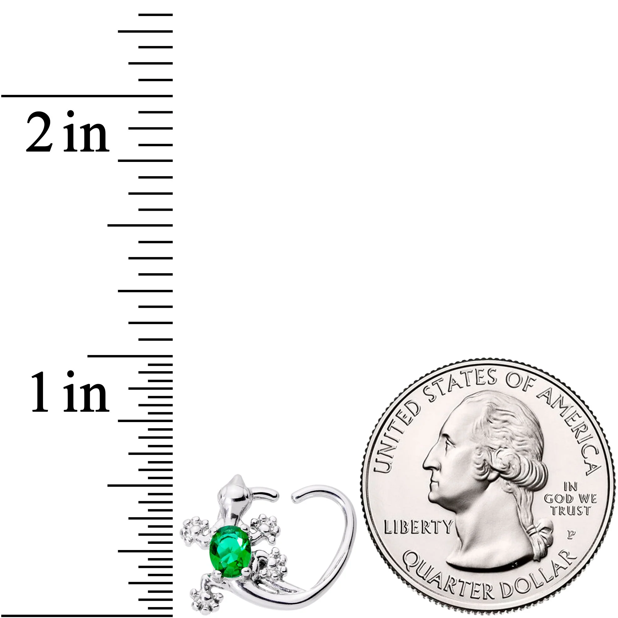 16G 3/8 Green Gem Love Lizard Right Heart Closure Ring - Image 2