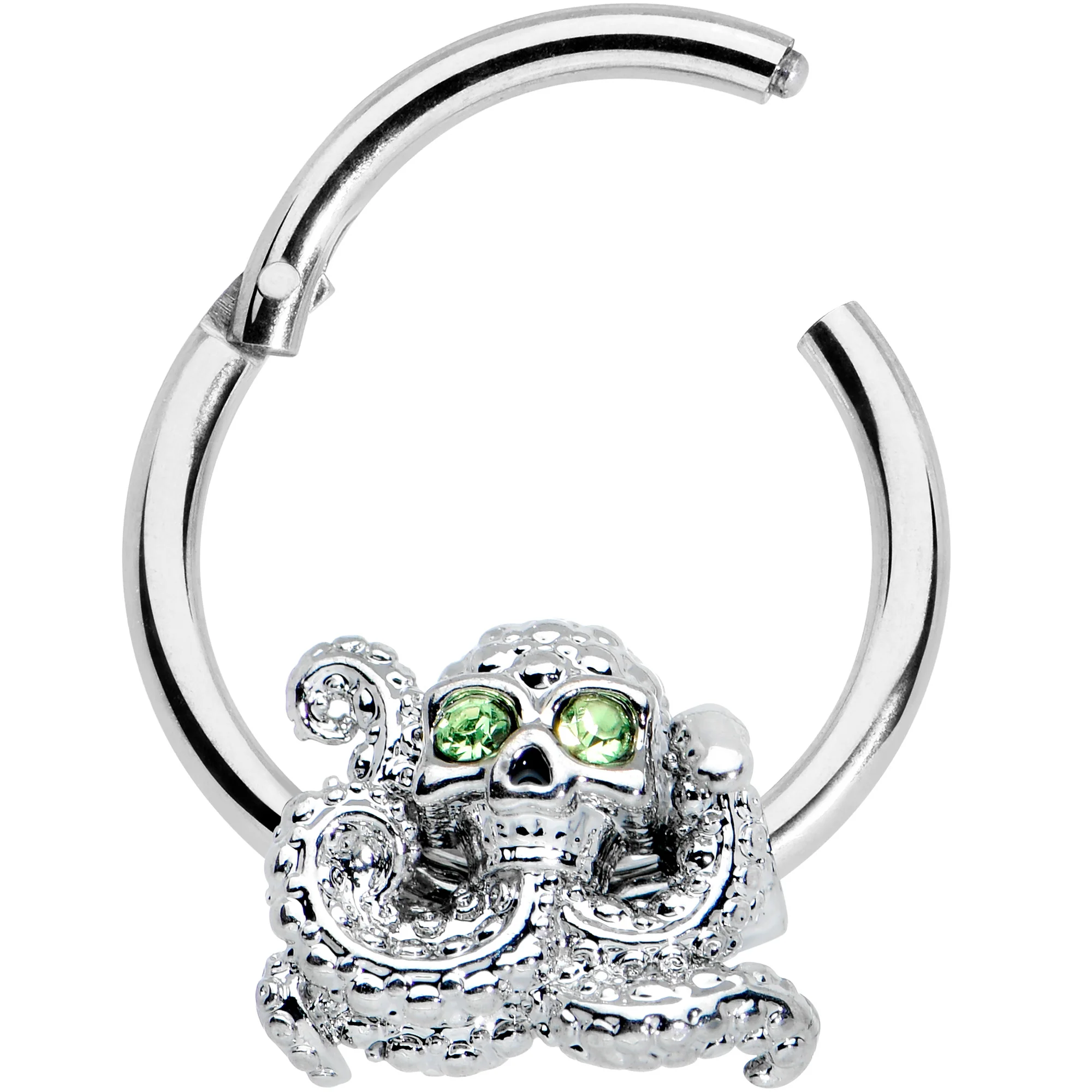 16G 3/8 Green Gem Sunglasses Octopus Hinged Segment Ring - Image 2