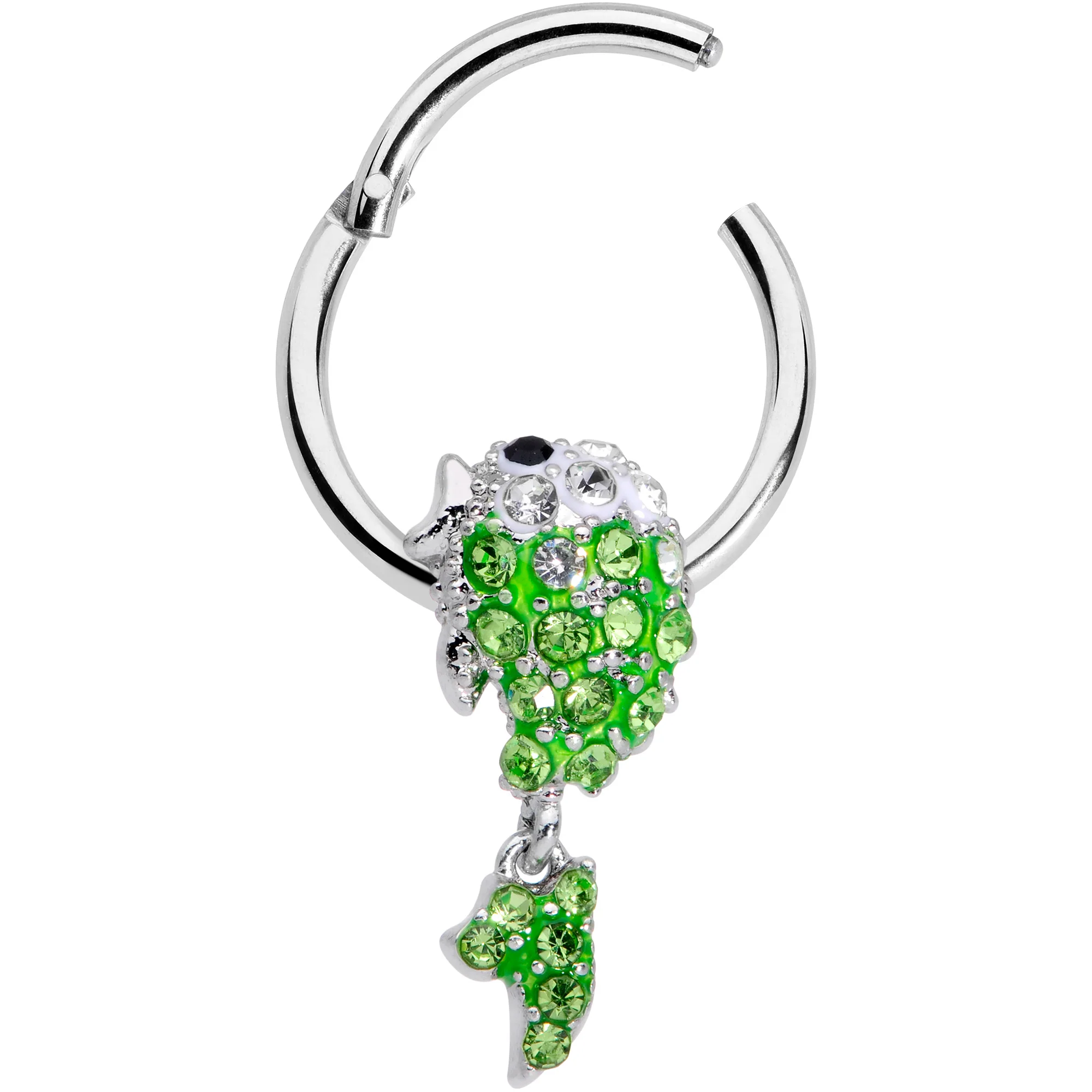 16G 3/8 Green Gem Sweet Fish Dangle BCR Captive Bead Ring - Image 2