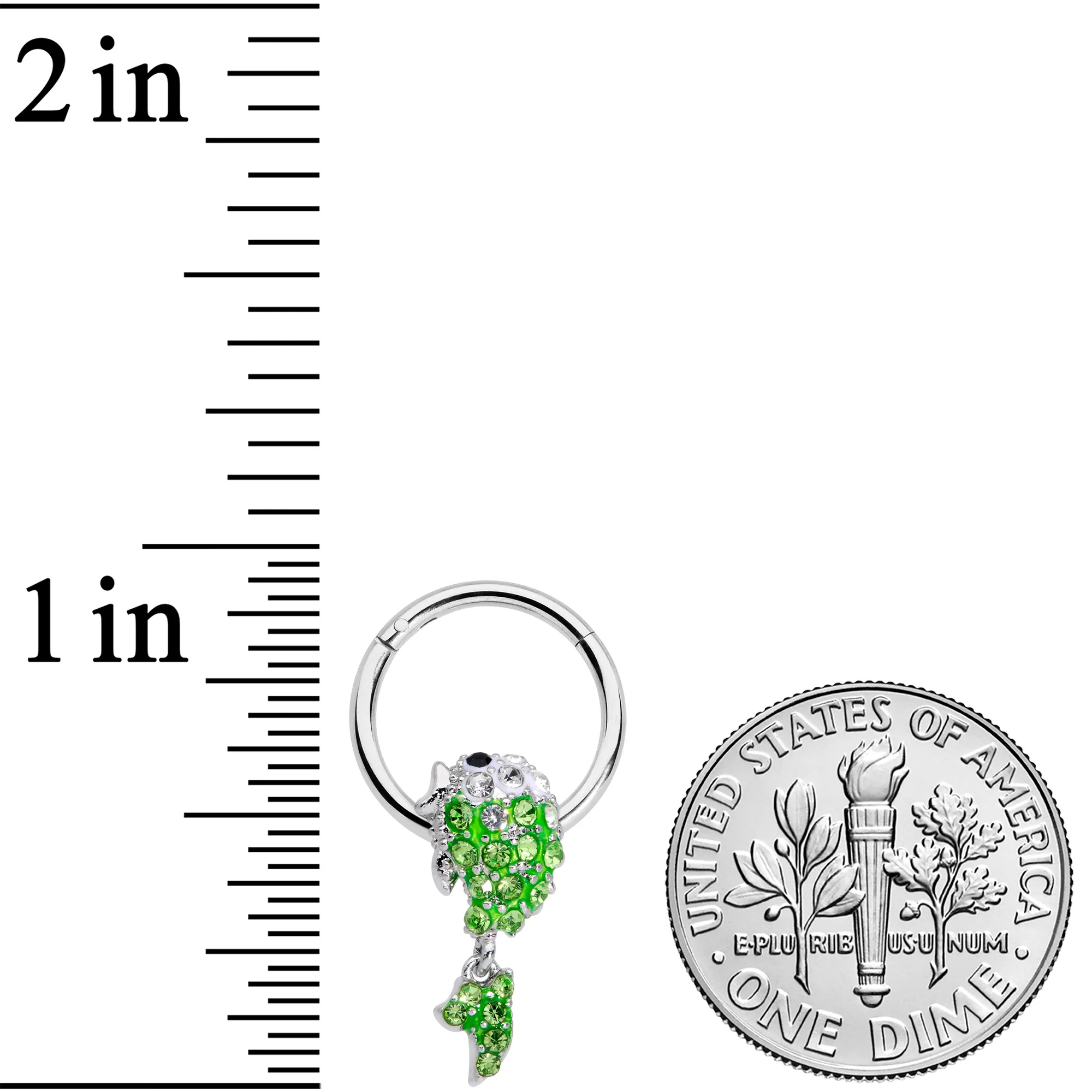 16G 3/8 Green Gem Sweet Fish Dangle BCR Captive Bead Ring - Image 3