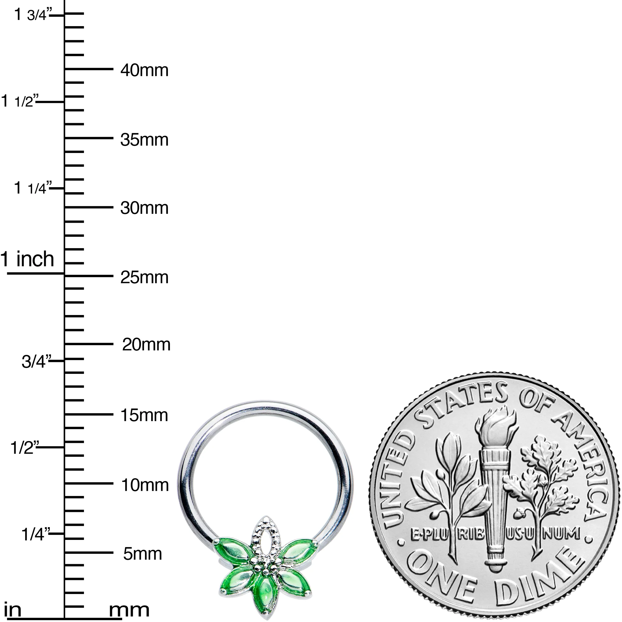16G 3/8 Green Gem Texture Loopy Pot Leaf BCR Captive Ring - Image 3