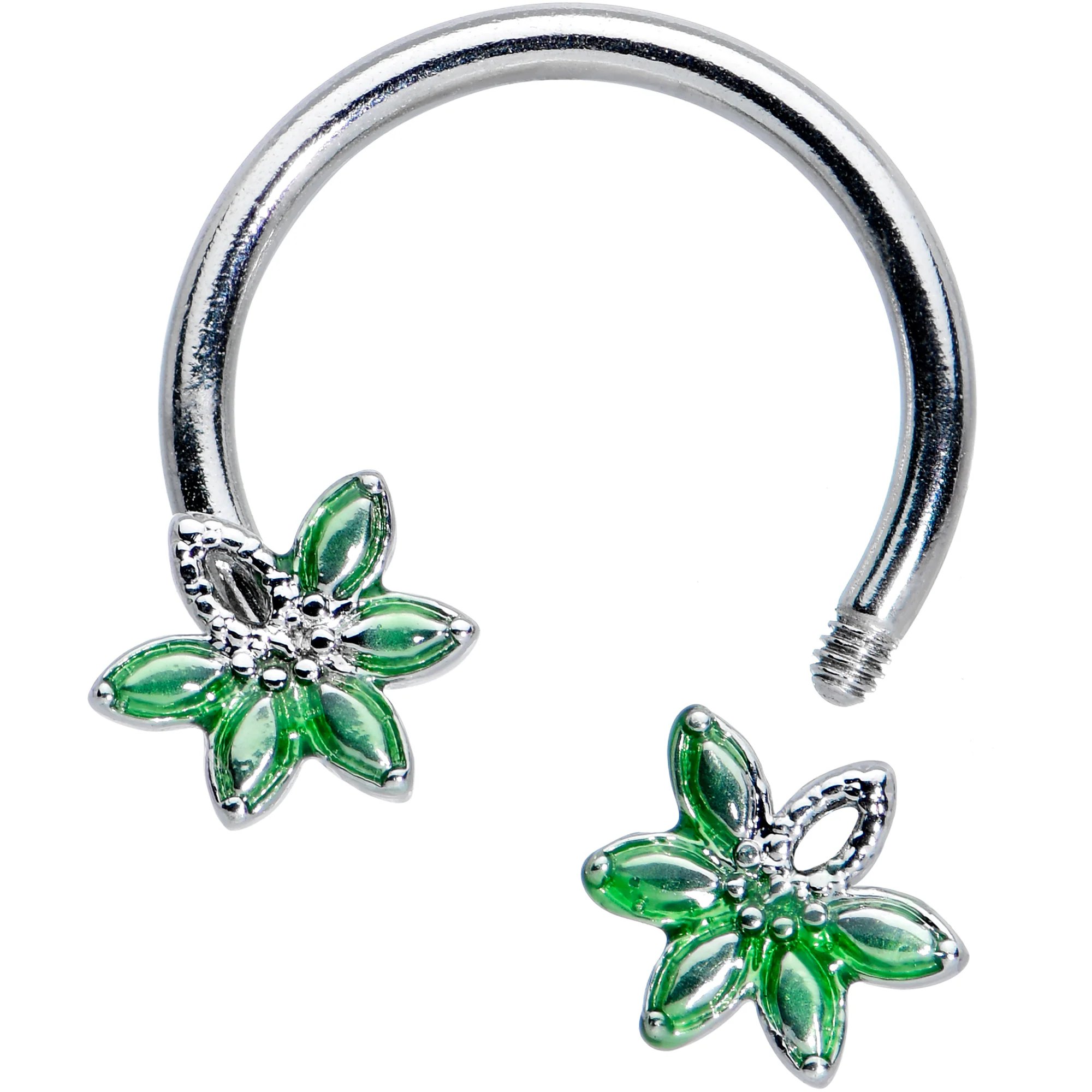 16G 3/8 Green Gem Texture Loopy Pot Leaf Horseshoe Curved Barbell - Image 2