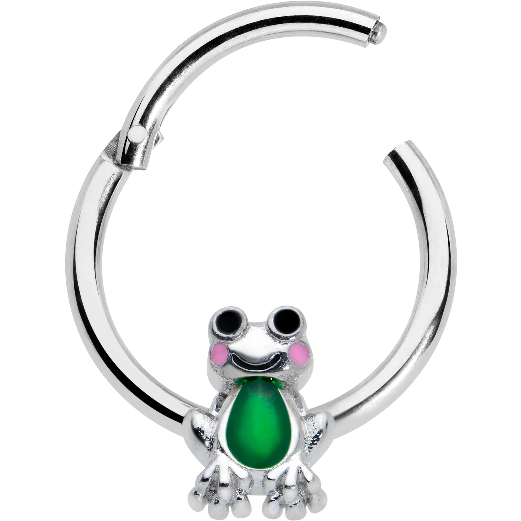 16G 3/8 Green Groovy Frog Hinged Segment Ring - Image 2