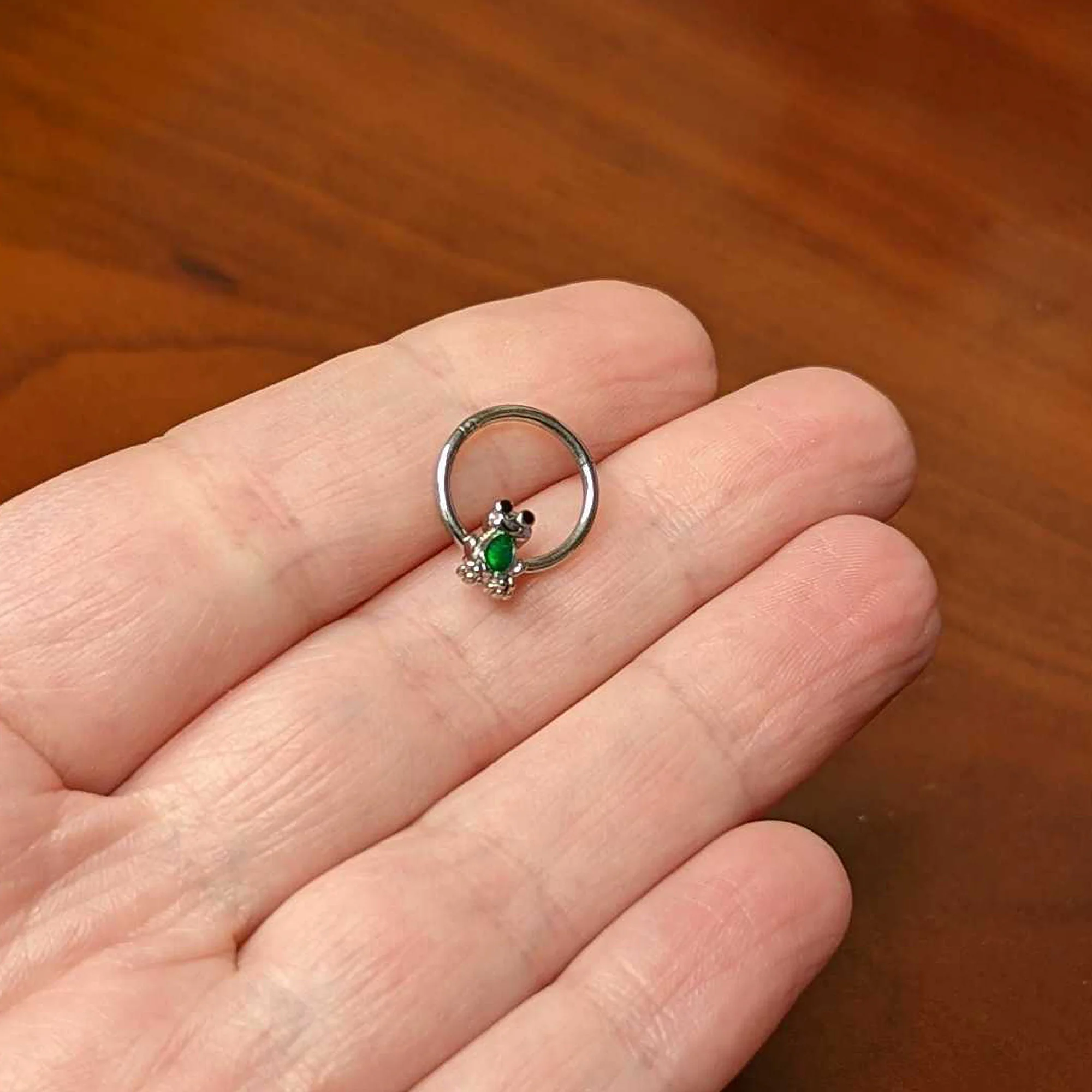 16G 3/8 Green Groovy Frog Hinged Segment Ring - Image 4