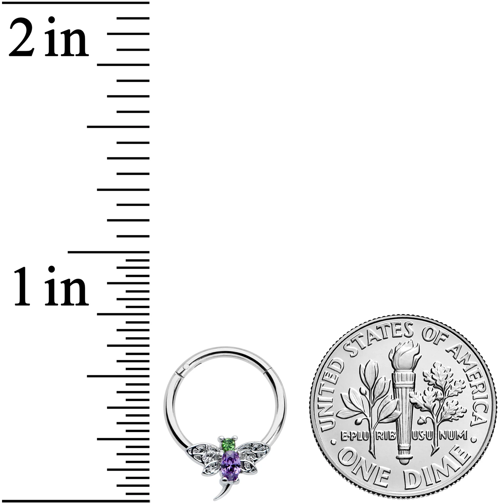 16G 3/8 Green Purple Gem Dragonfly Hinged Segment Ring - Image 3