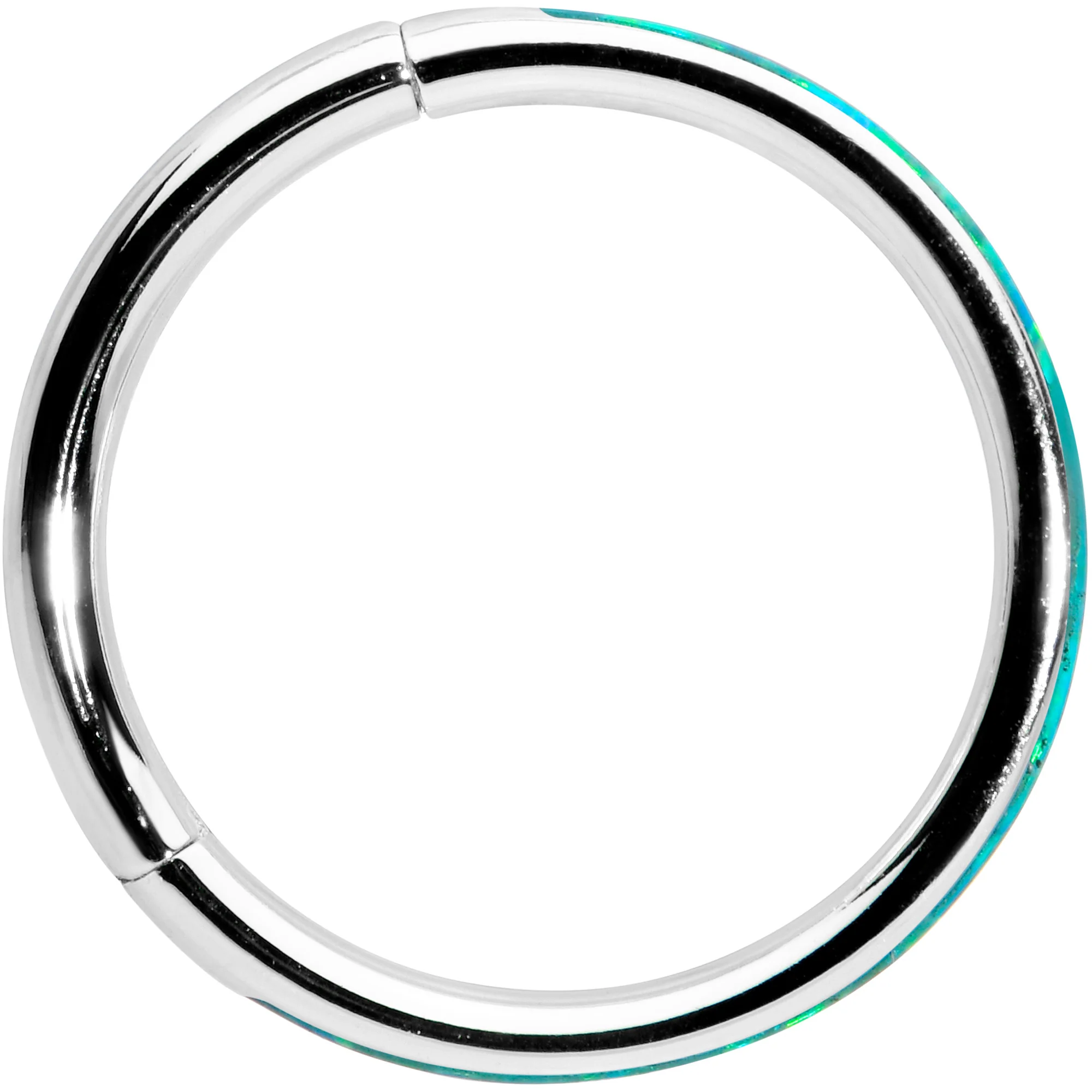 16G 3/8 Green Synthetic Opal Forward Facing Hinged Segment Ring - Image 2