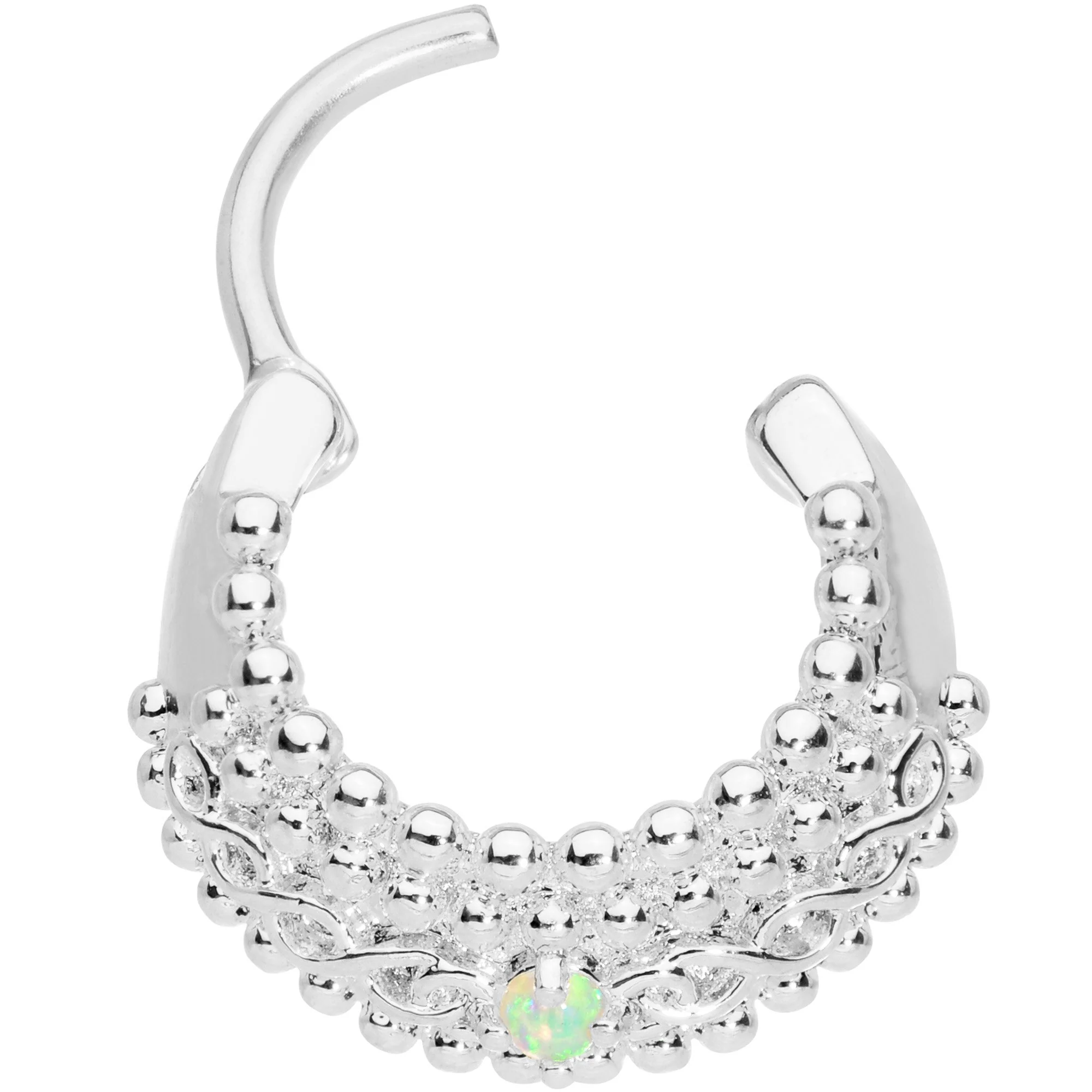 16G 3/8 Green Synthetic Opal Hinged Septum Ring - Image 2