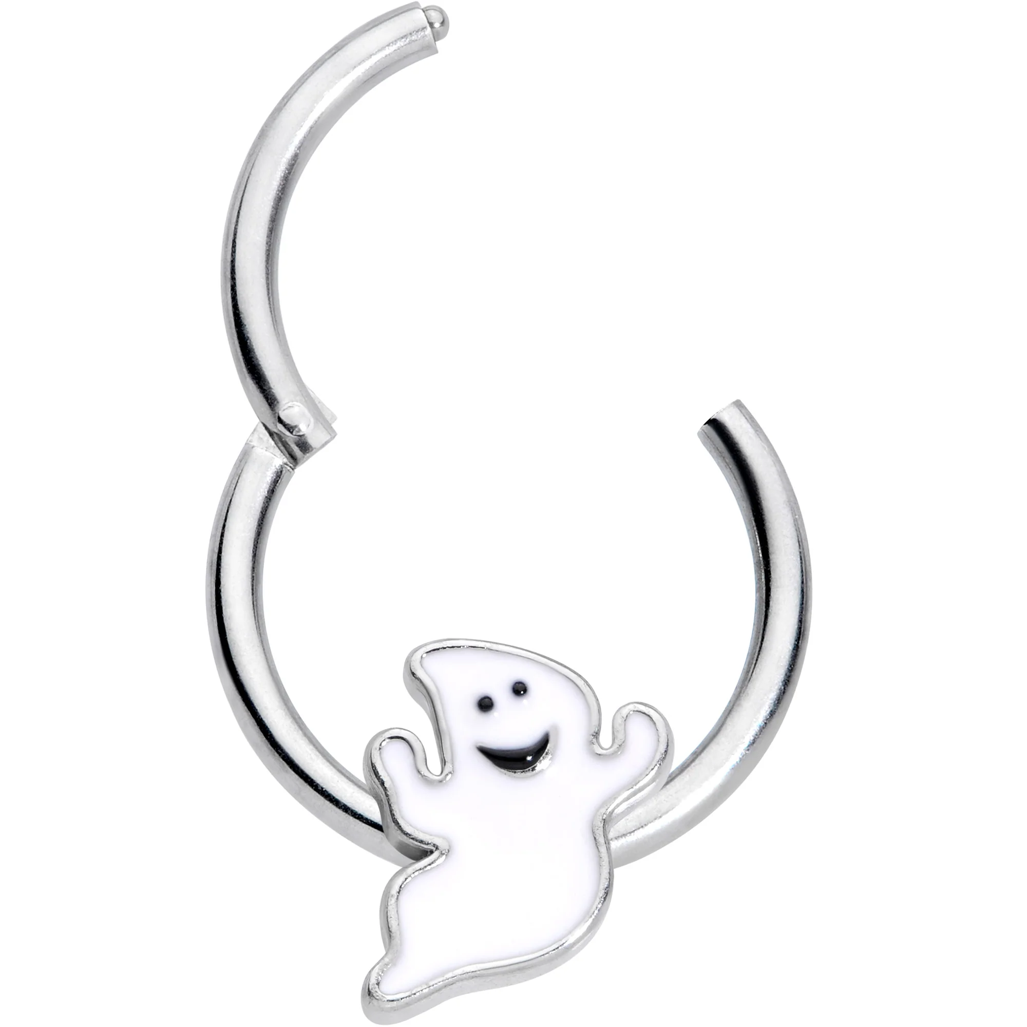 16G 3/8 Happy Ghost Halloween Hinged Segment Ring - Image 2