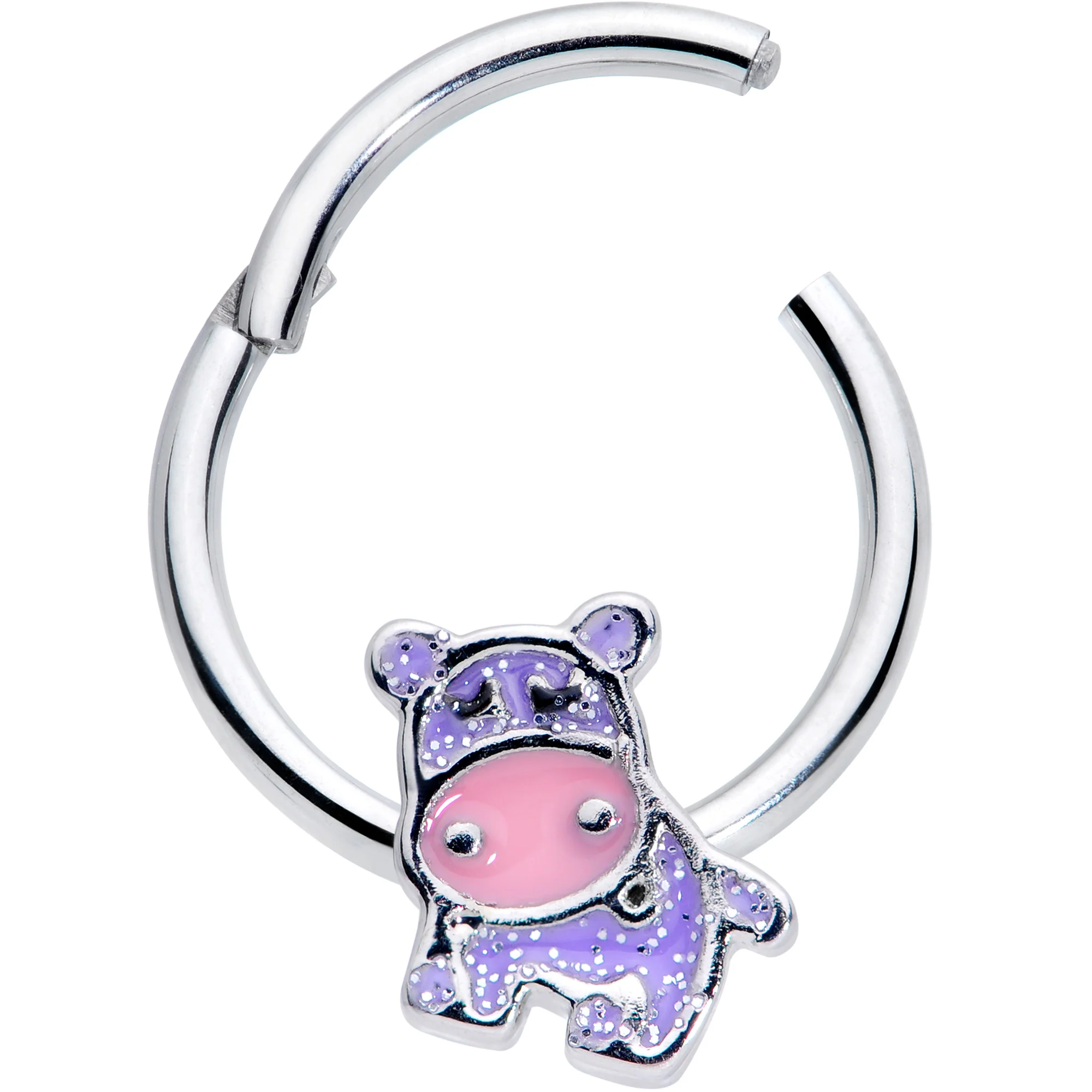 16G 3/8 Happy Purple Hippo Hinged Segment Ring - Image 2