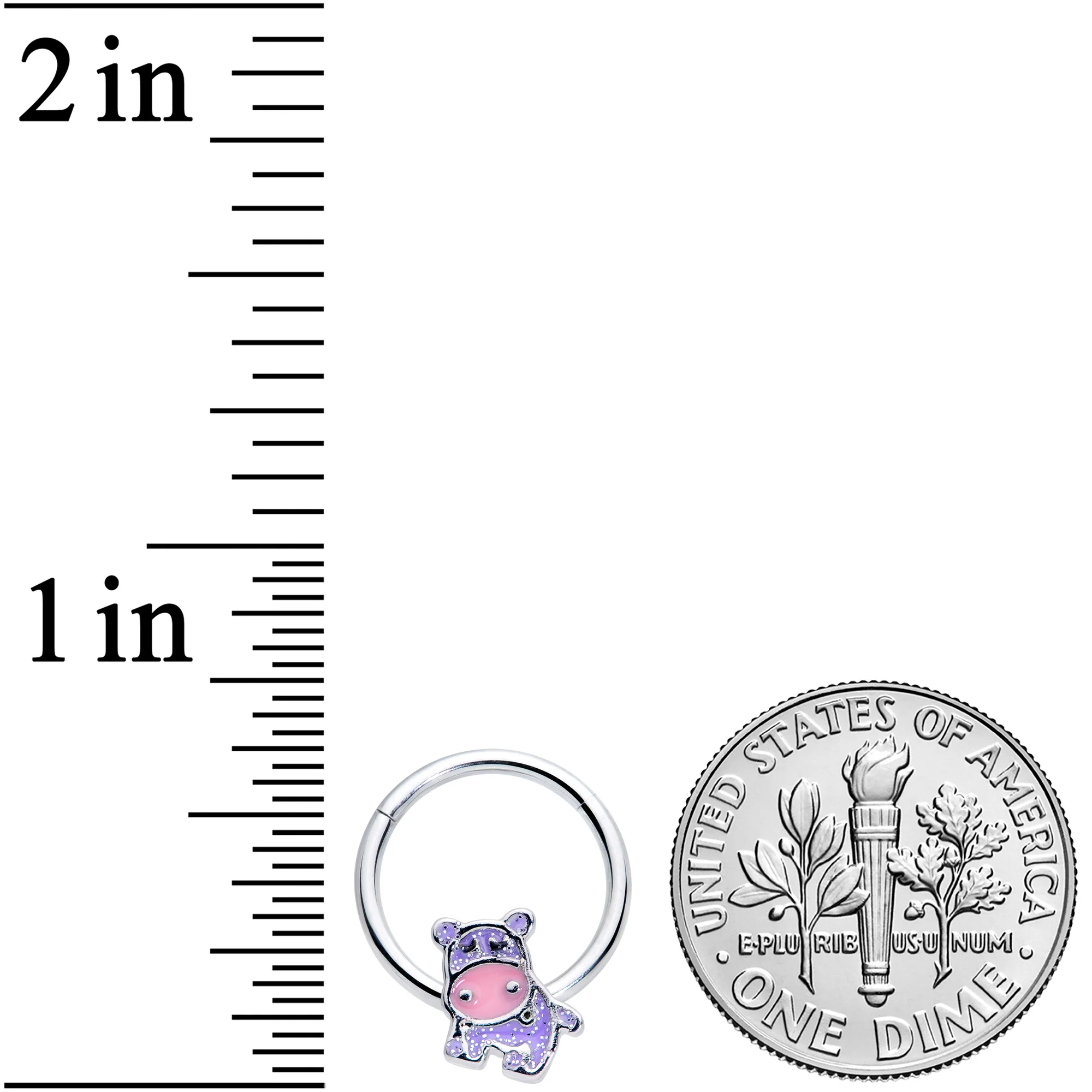 16G 3/8 Happy Purple Hippo Hinged Segment Ring - Image 3