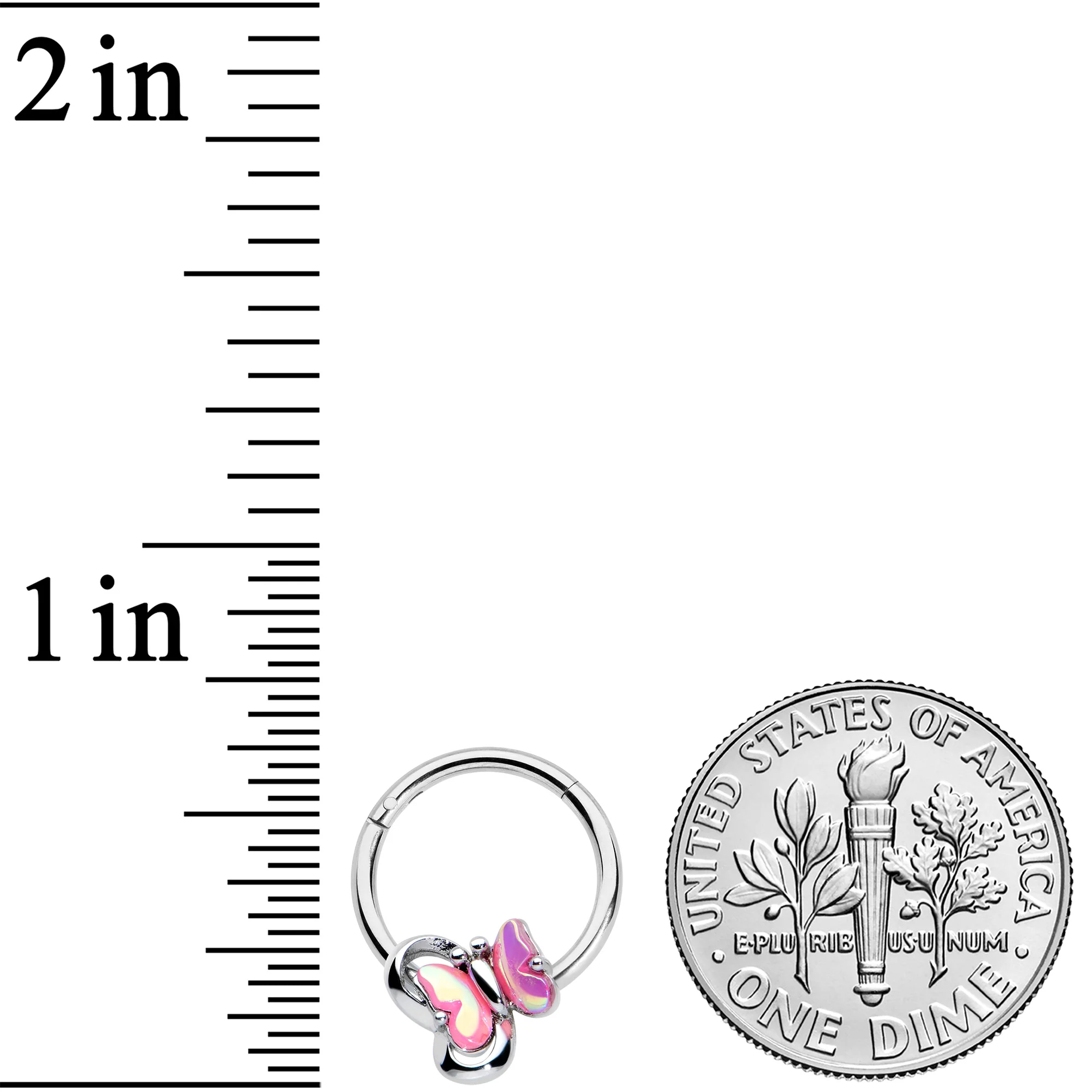 16G 3/8 Heart Pink Butterfly Hinged Segment Ring - Image 3